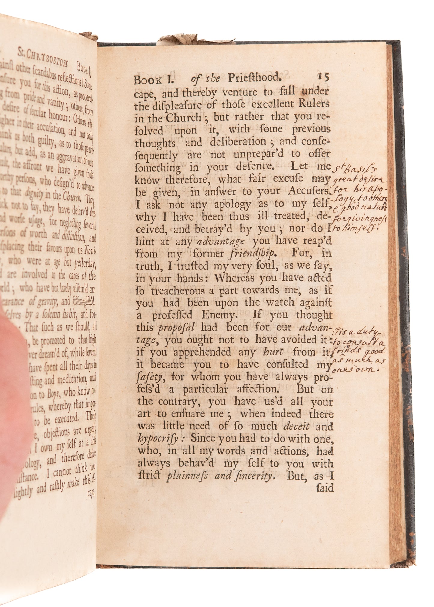 1728 ST. JOHN CHRYSOSTOM. Church Father on Being a Faithful Minister. Superb Period Marginal Notes.