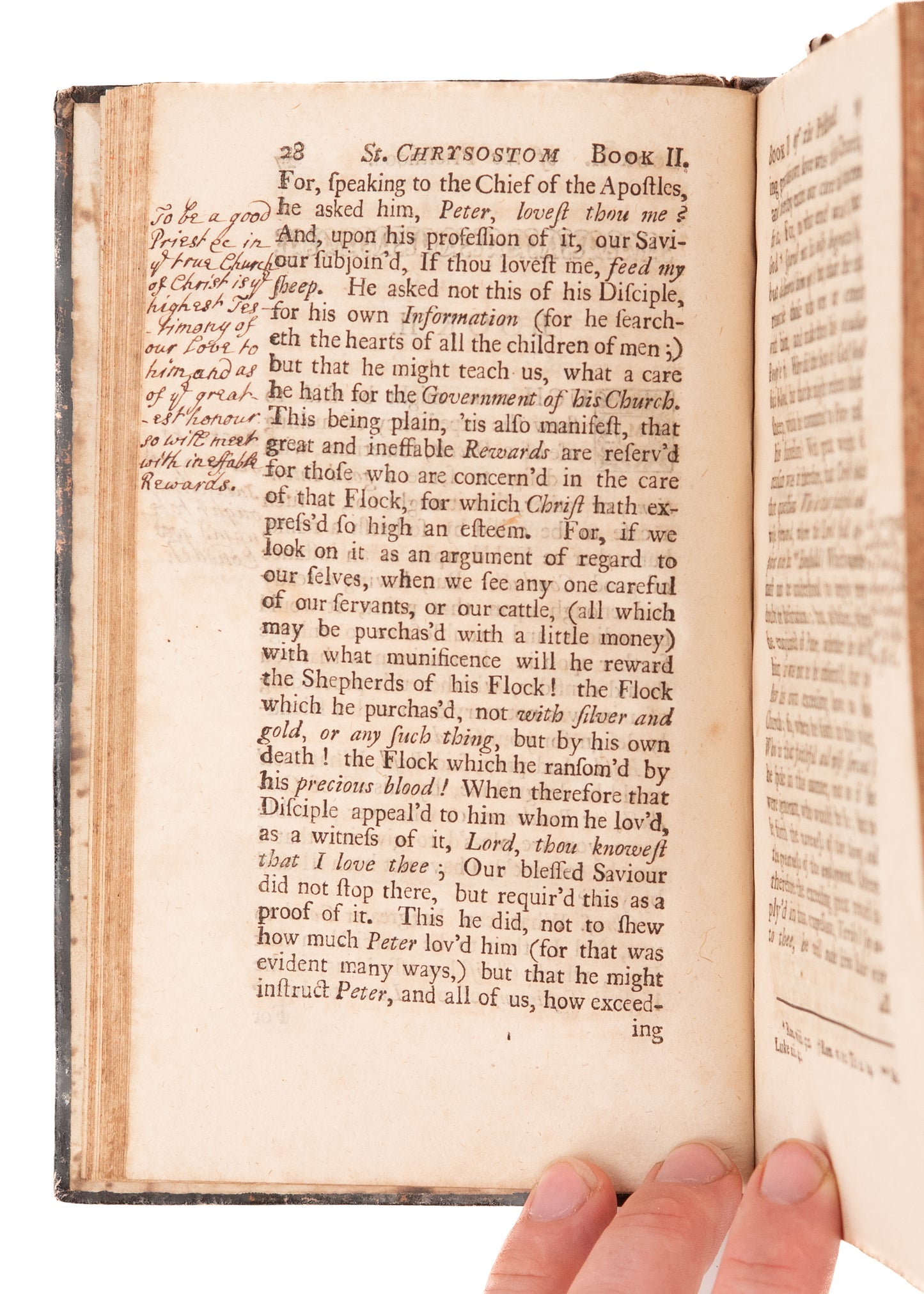 1728 ST. JOHN CHRYSOSTOM. Church Father on Being a Faithful Minister. Superb Period Marginal Notes.