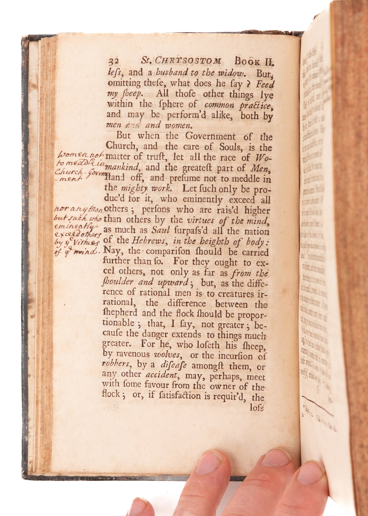 1728 ST. JOHN CHRYSOSTOM. Church Father on Being a Faithful Minister. Superb Period Marginal Notes.