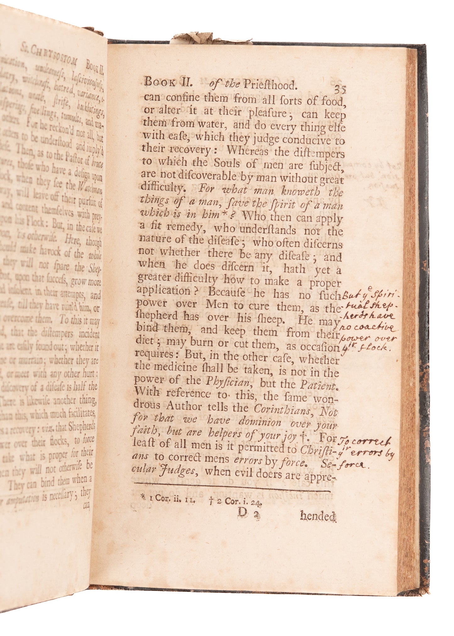 1728 ST. JOHN CHRYSOSTOM. Church Father on Being a Faithful Minister. Superb Period Marginal Notes.