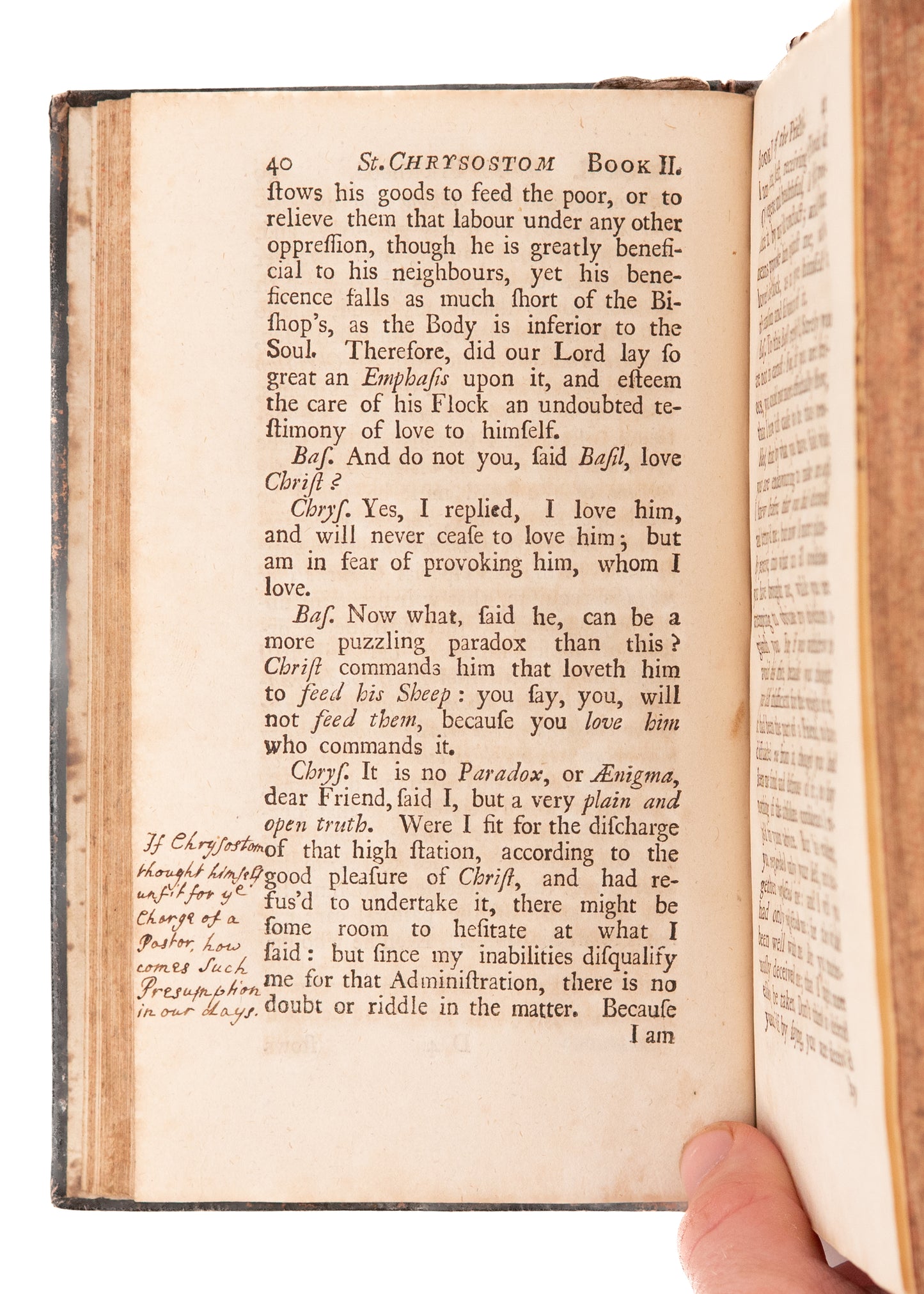 1728 ST. JOHN CHRYSOSTOM. Church Father on Being a Faithful Minister. Superb Period Marginal Notes.