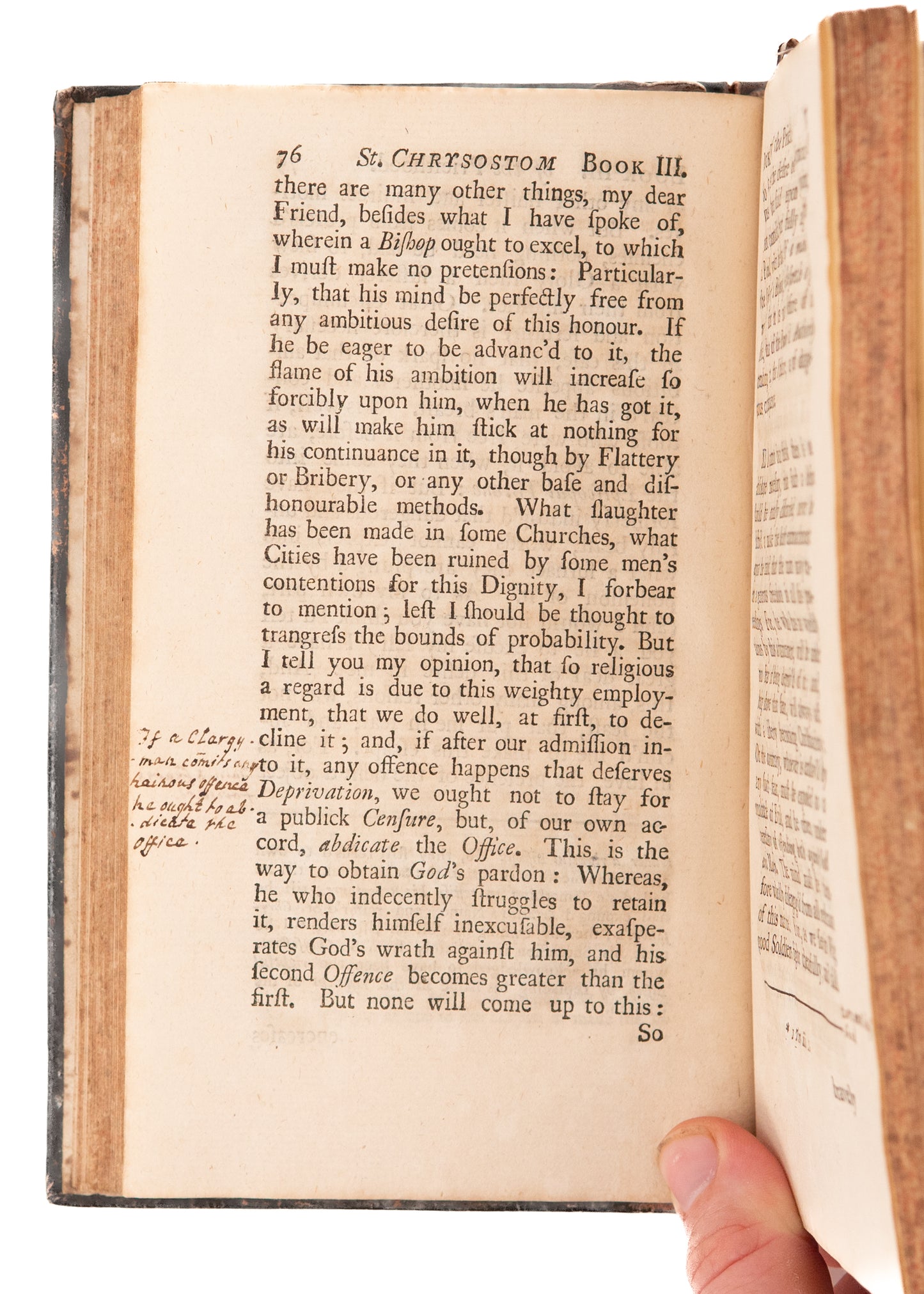 1728 ST. JOHN CHRYSOSTOM. Church Father on Being a Faithful Minister. Superb Period Marginal Notes.