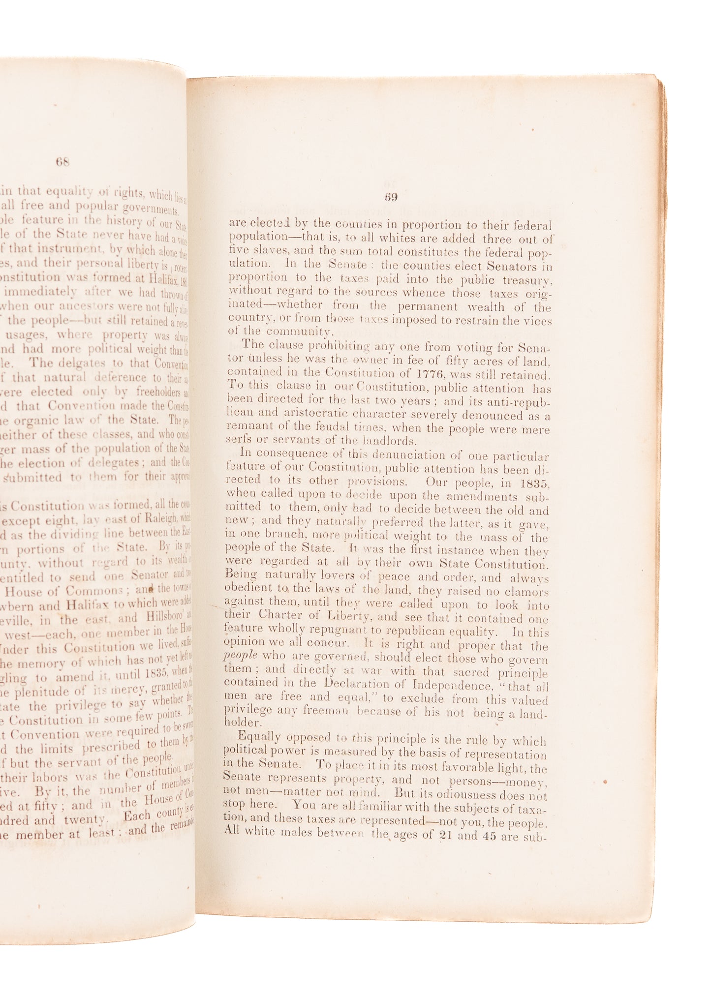 1851 SLAVERY & NORTH CAROLINA. Negroes Taxed, but not Represented? Constitutional Crisis.