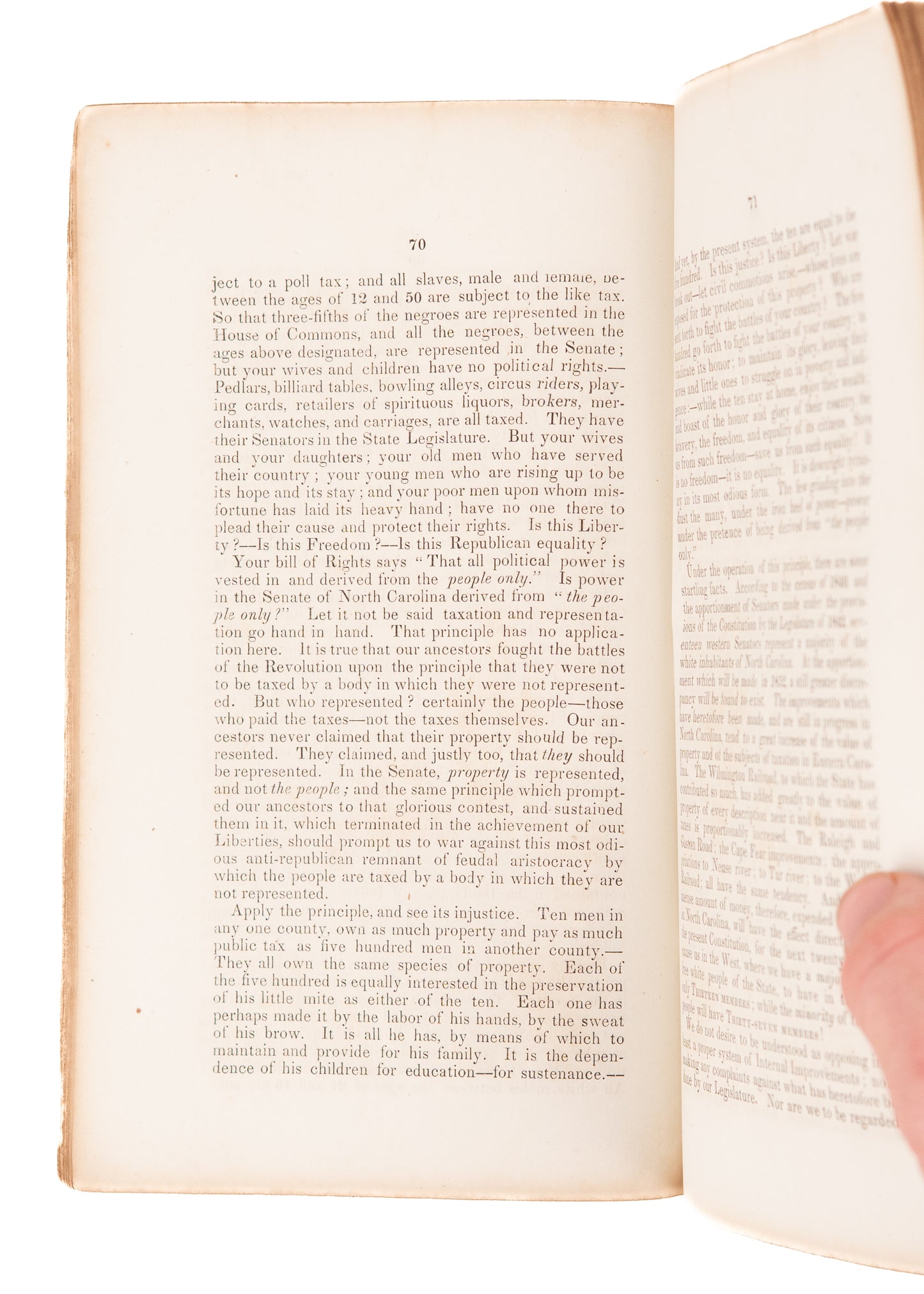 1851 SLAVERY & NORTH CAROLINA. Negroes Taxed, but not Represented? Constitutional Crisis.