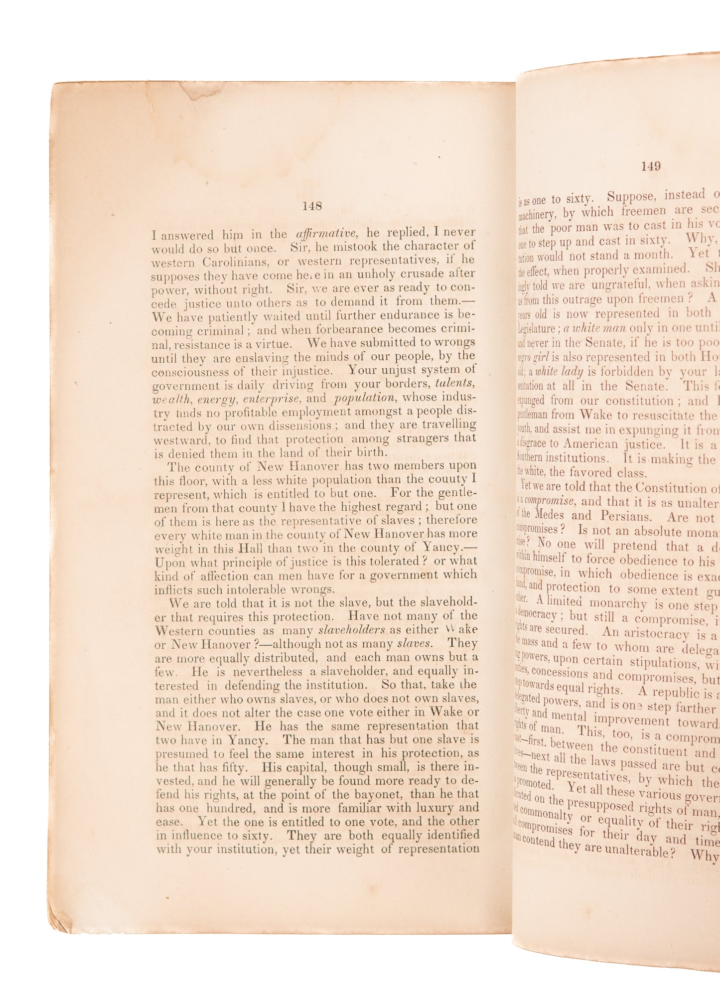 1851 SLAVERY & NORTH CAROLINA. Negroes Taxed, but not Represented? Constitutional Crisis.