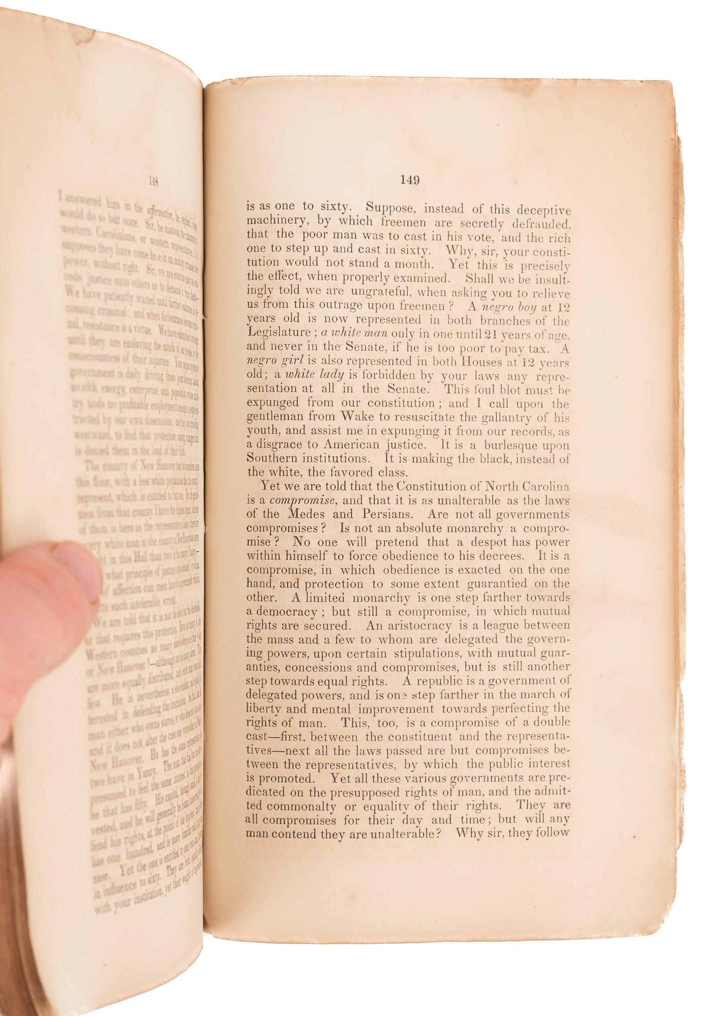 1851 SLAVERY & NORTH CAROLINA. Negroes Taxed, but not Represented? Constitutional Crisis.