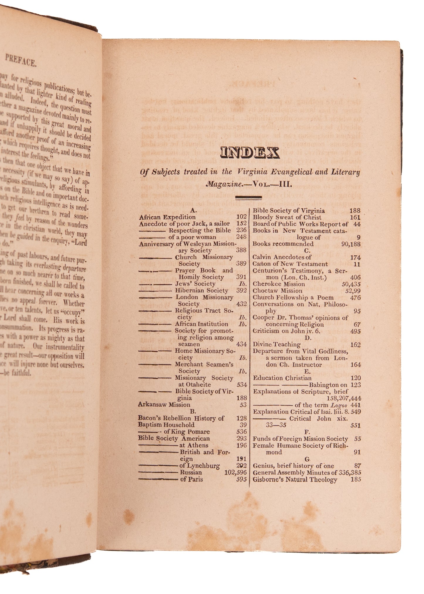 1820 VIRGINIA PRESBYTERIAN MAG. Revivals, Southern Presbyterians and Slavery, Native American Rights.