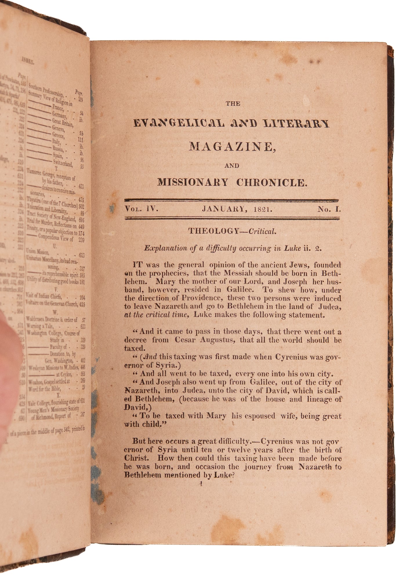 1821 VIRGINIA PRESBYTERIAN MAG. Revivalism, Southern Presbyterians and Slavery, Native Americans.