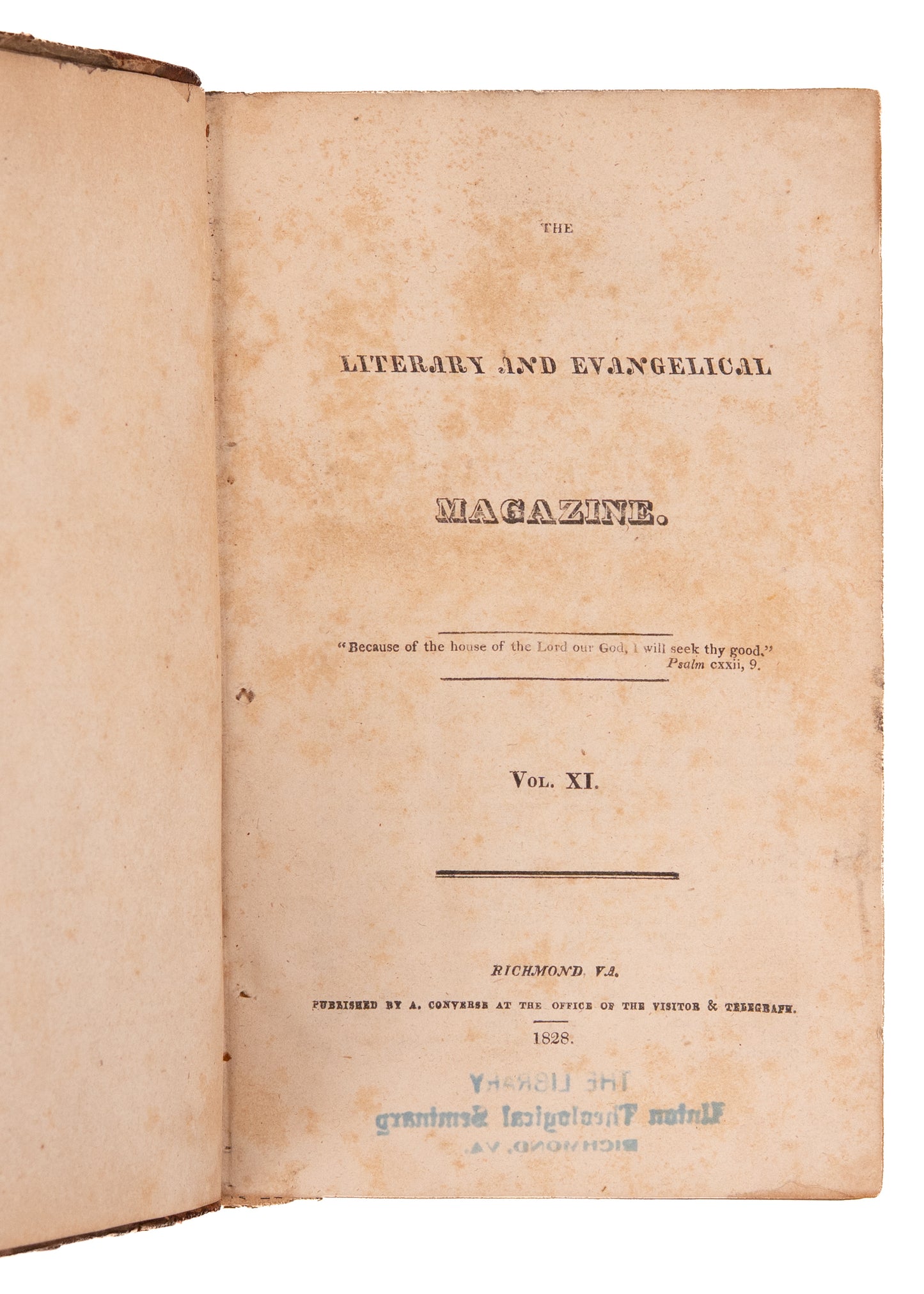 1828 VIRGINIA PRESBYTERIAN MAG. Revivalism, Southern Presbyterians and Slavery, Native Americans.