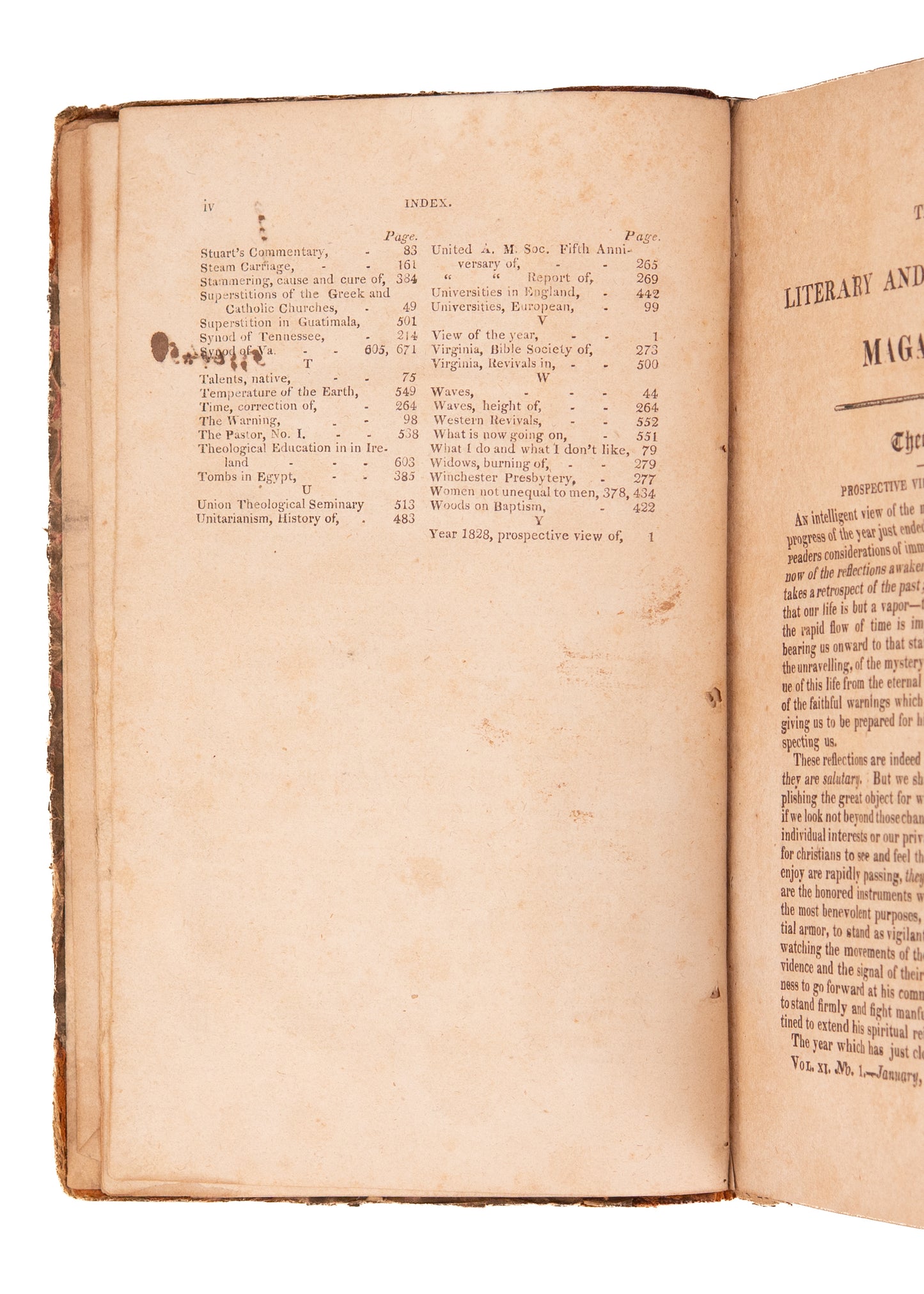 1828 VIRGINIA PRESBYTERIAN MAG. Revivalism, Southern Presbyterians and Slavery, Native Americans.