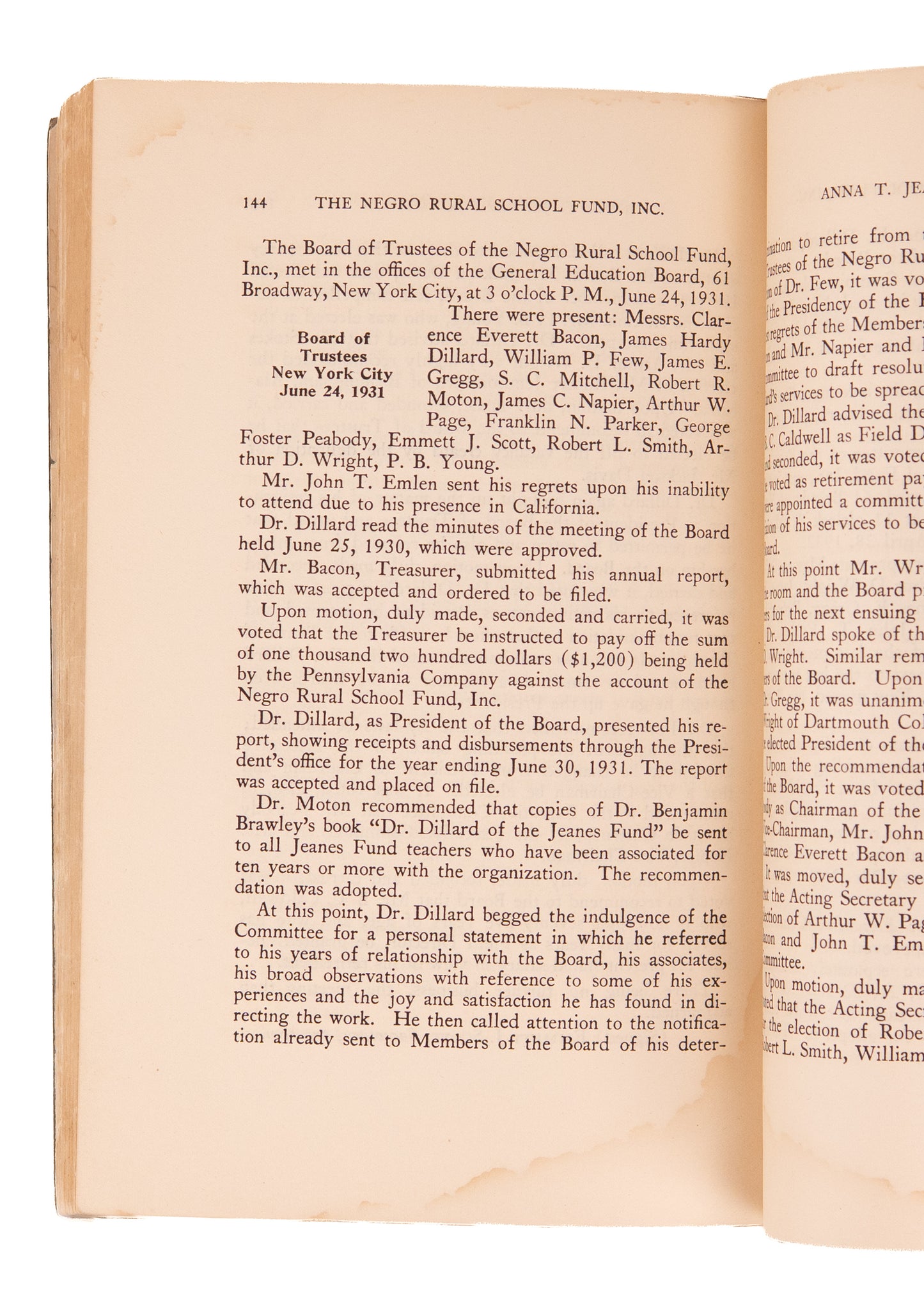 1933 BOOKER T WASHINGTON &c. The Negro Rural School Fund. Record of Its History and Activities. Rare.