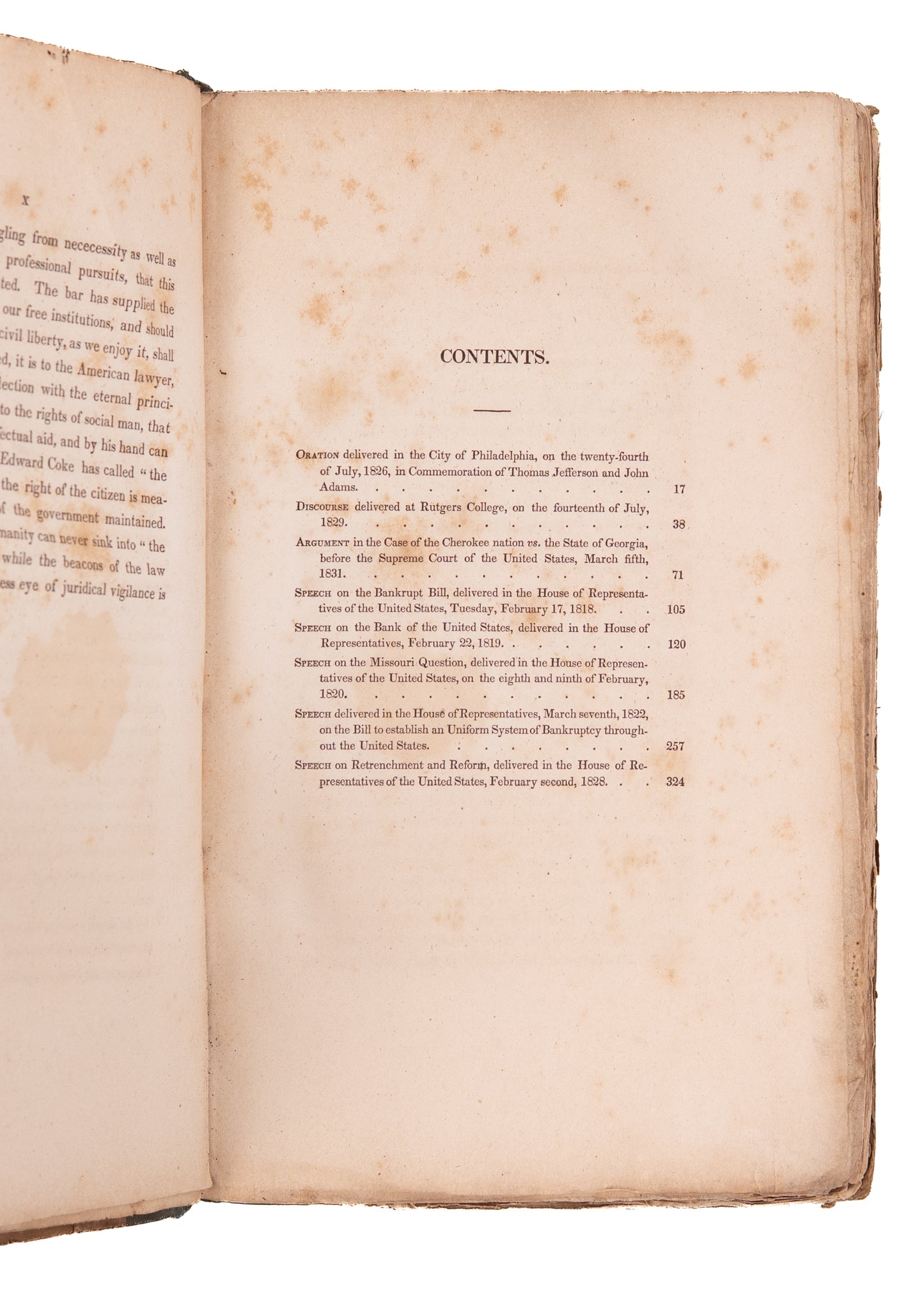 1832 JOHN SERGEANT. Select Speeches on Slavery in Missouri & in Defense of the Cherokee Nation's Sovereignty.