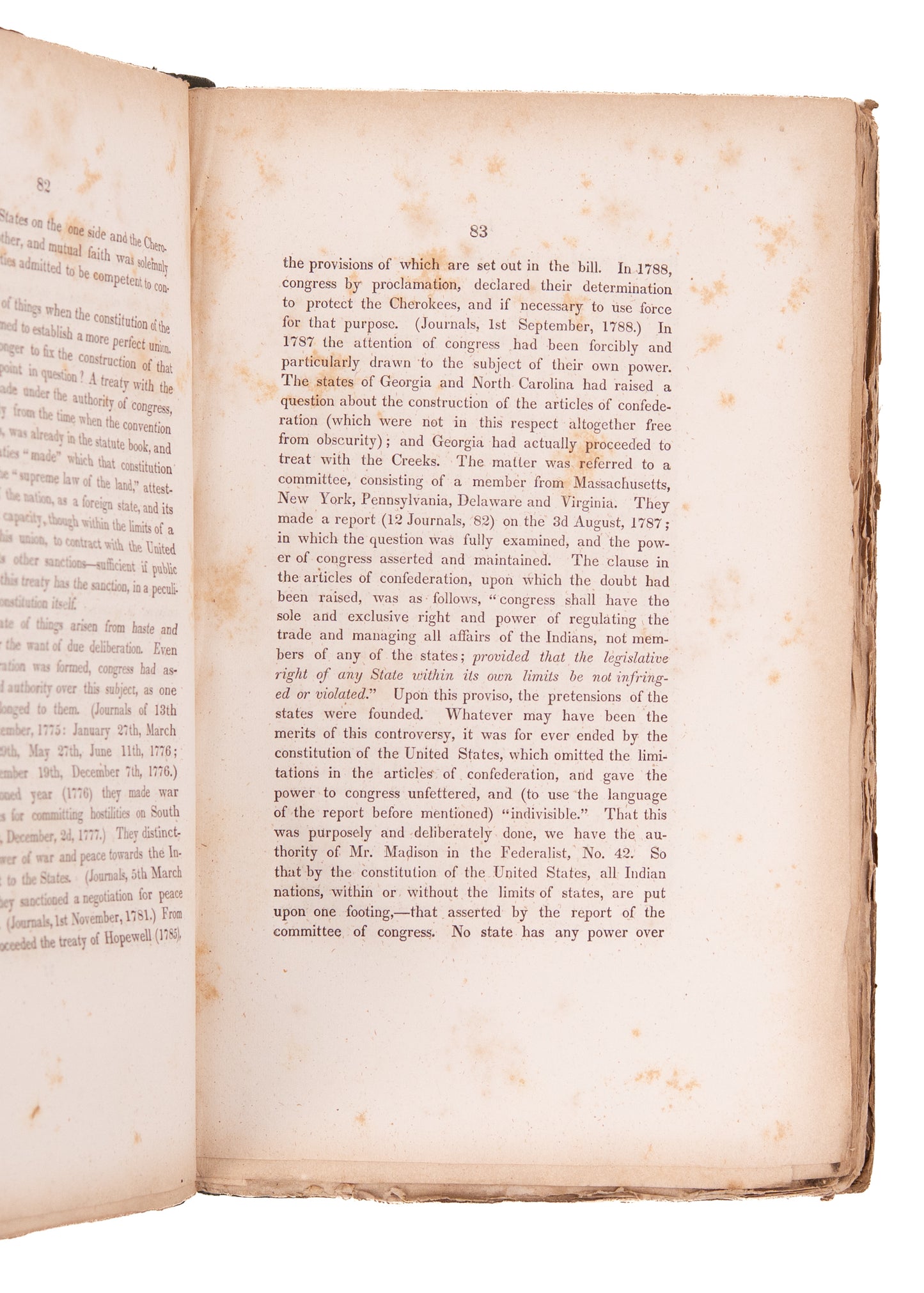 1832 JOHN SERGEANT. Select Speeches on Slavery in Missouri & in Defense of the Cherokee Nation's Sovereignty.