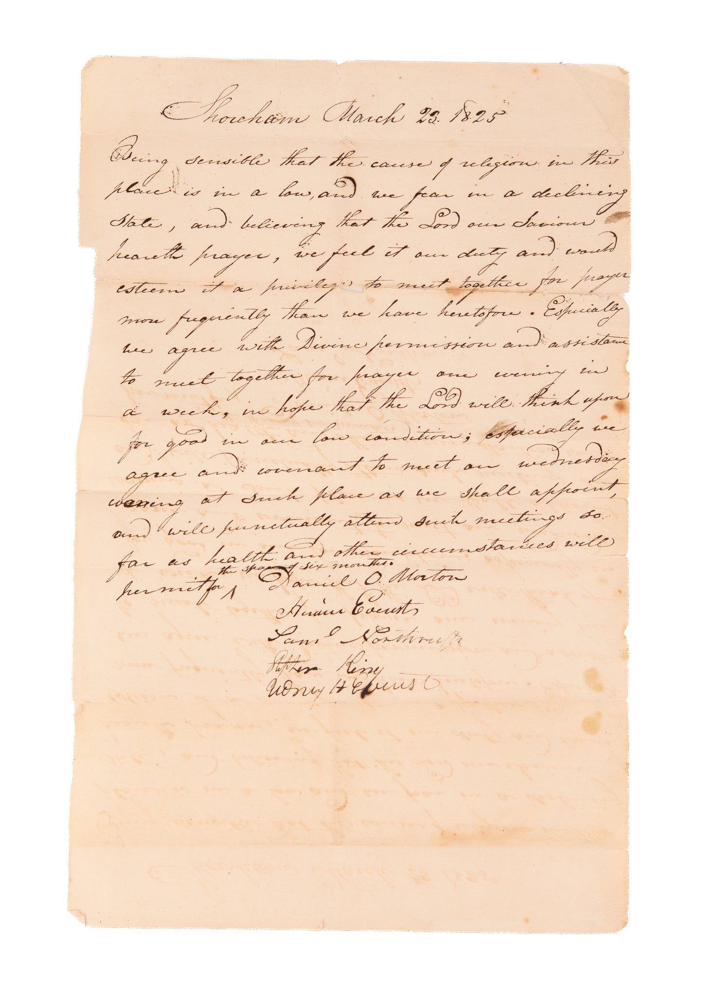 1825 SECOND GREAT AWAKENING. Shoreham, Vermont Congregation Covenant to Pray for Revival.