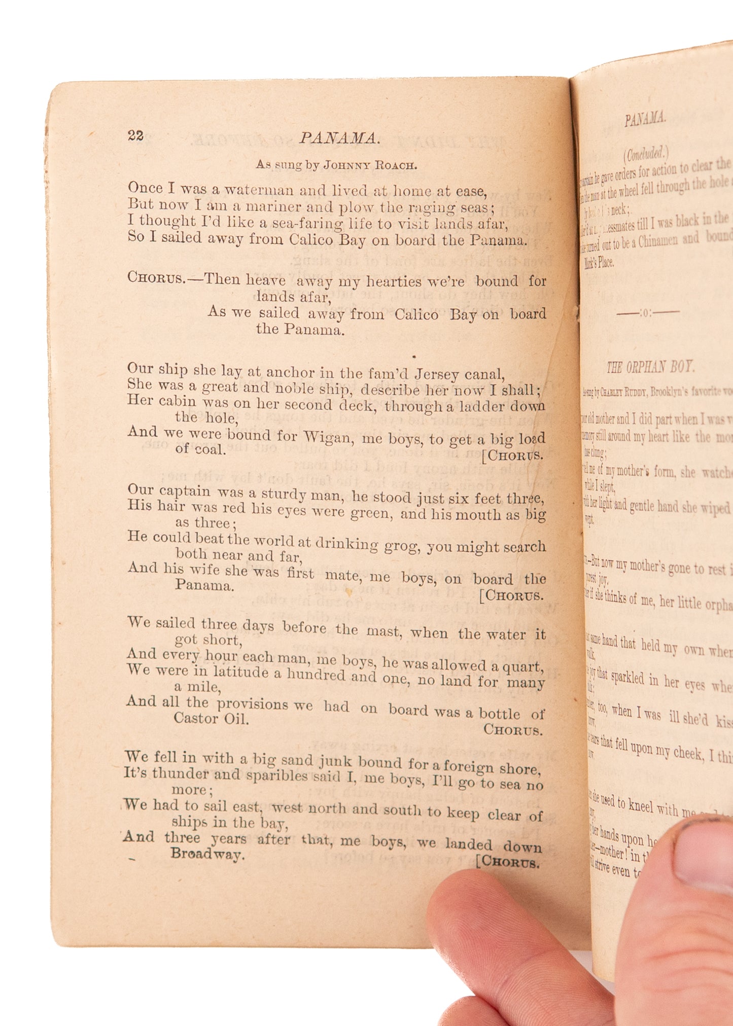 1875 JOHNNY ROACH'S SONGSTER. Rare Songster with Immigrant, Temperance, & Mormon Songs.