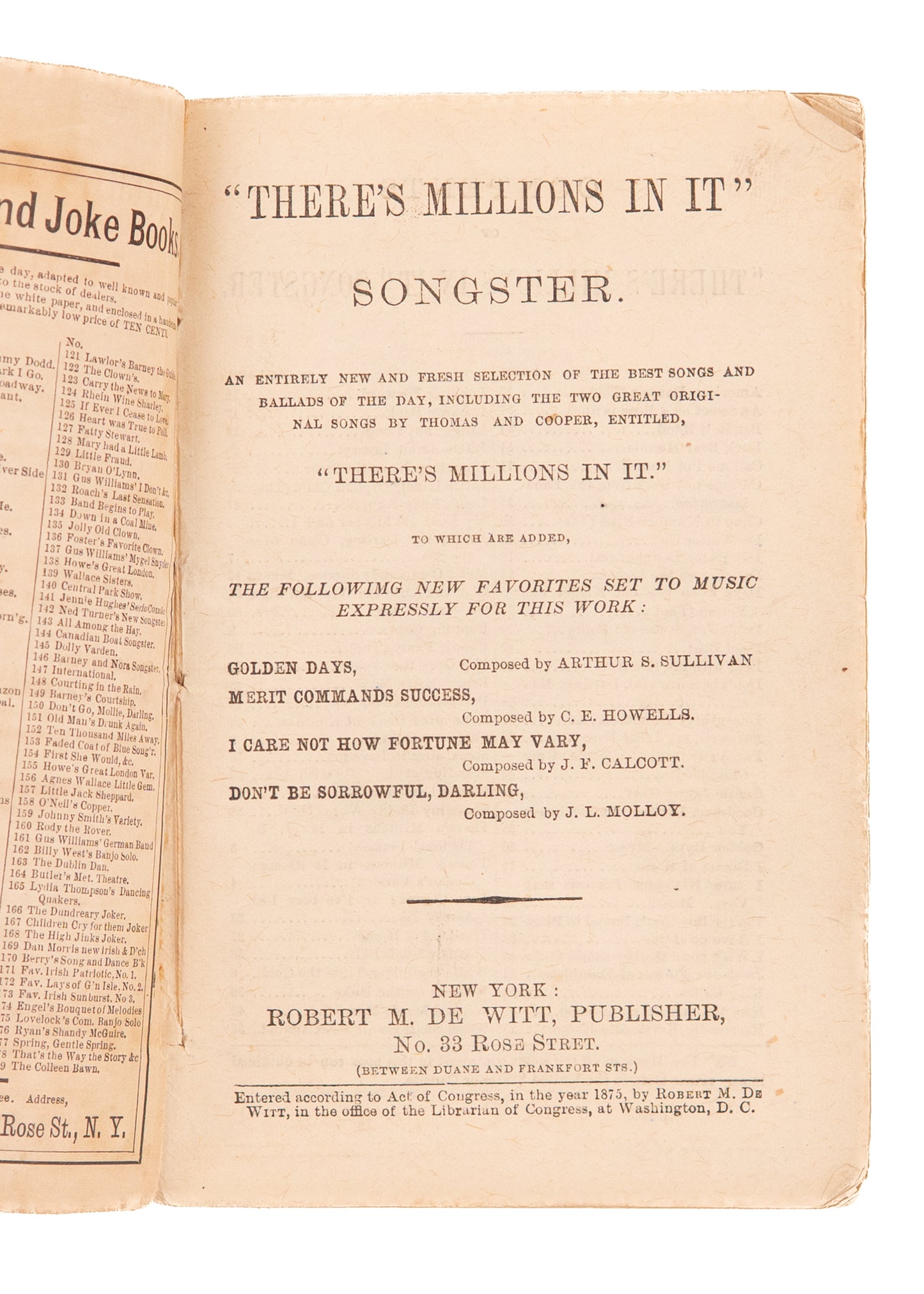 1875 THERE'S MILLIONS IN IT. Rare Songster Including "Colored Troops," Hawaii, and N***er Tunes.