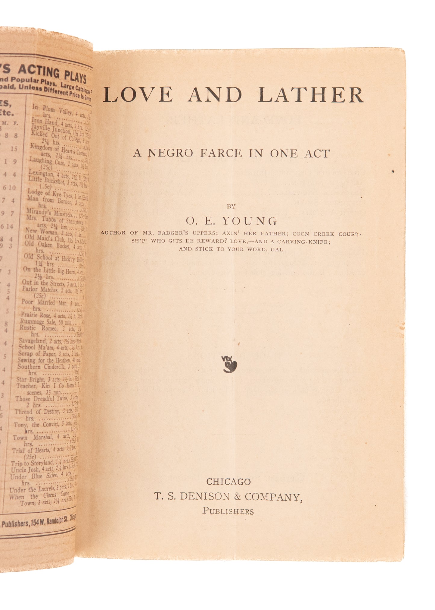 c. 1900 BLACK-FACE FARCE.Love and Lather: A Negro Farce in One Act - Minstrels.