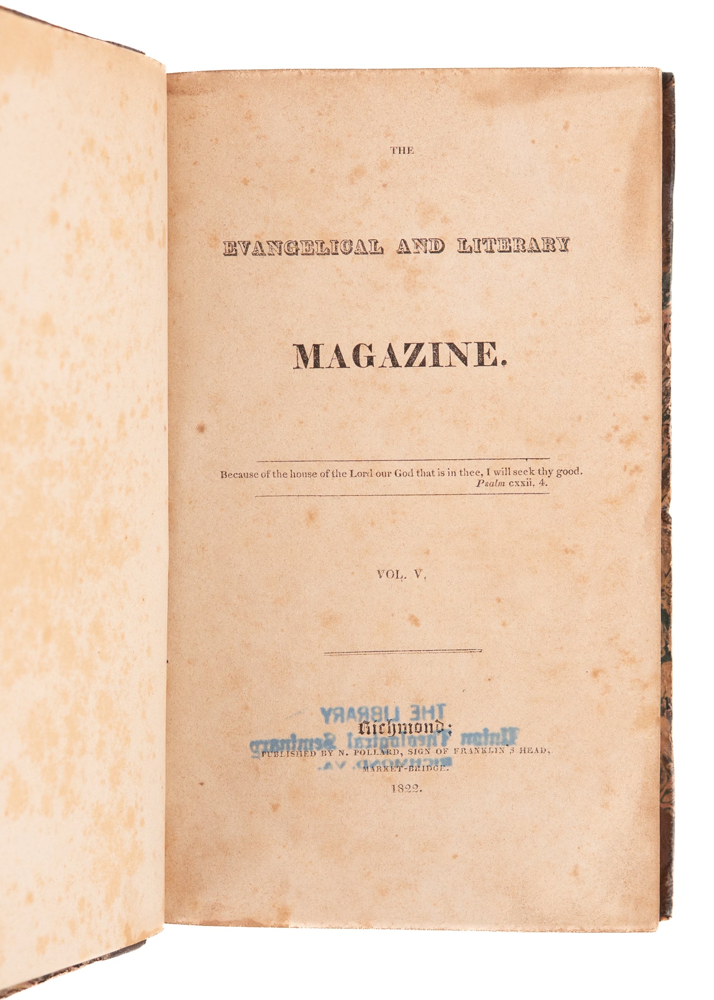 1822 VIRGINIA PRESBYTERIAN MAGAZINE. Educating Slaves, Revivals, Adoniram Judson, Jewish Missions.