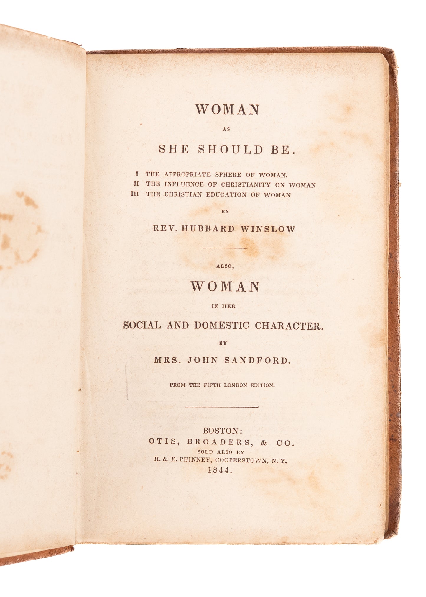 1844 WINSLOW & SANDFORD. Woman as She Should Be & Woman in her Social Domestic Character.