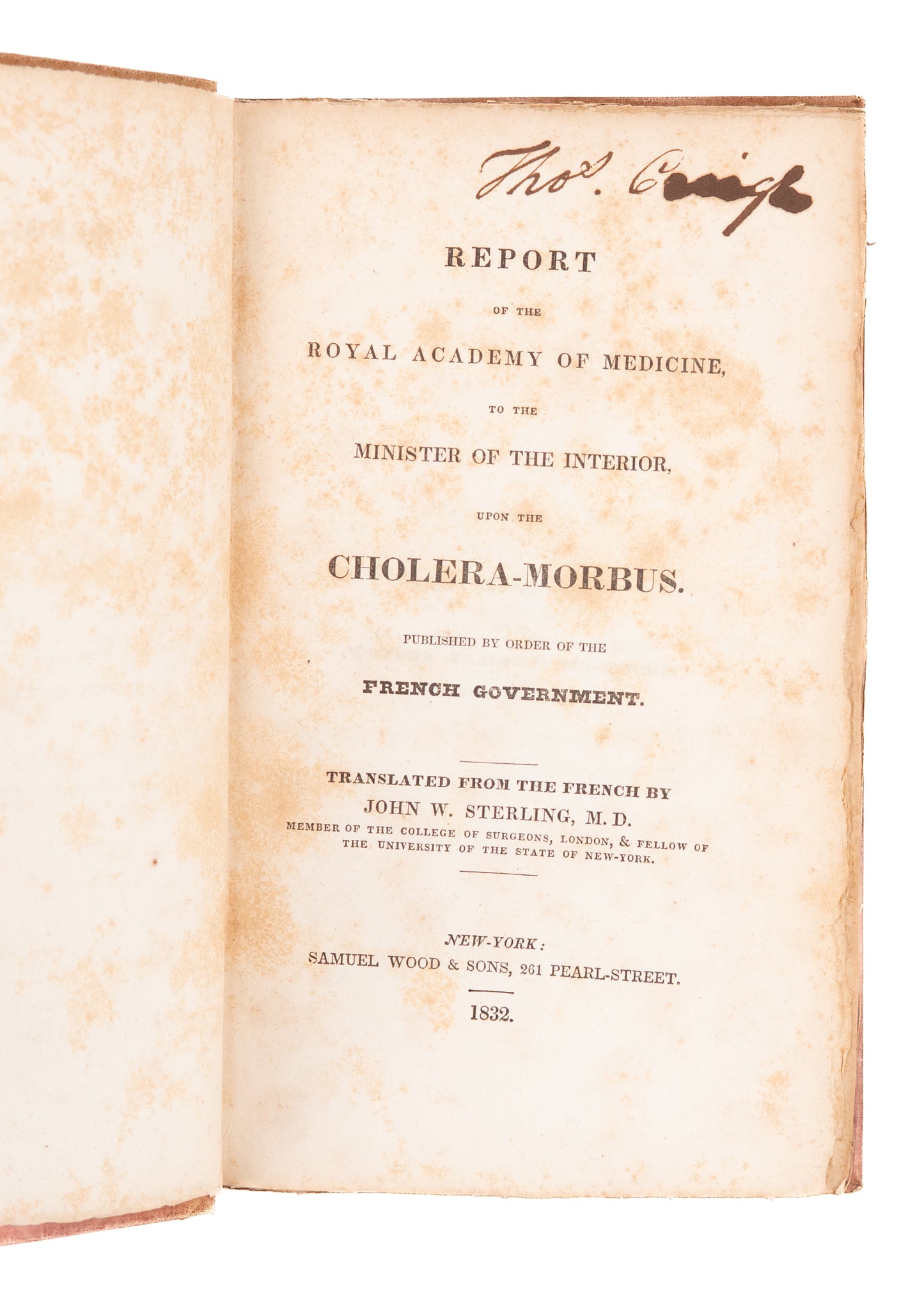 1832 JOHN STERLING [TRANS.]. Report on Cholera.