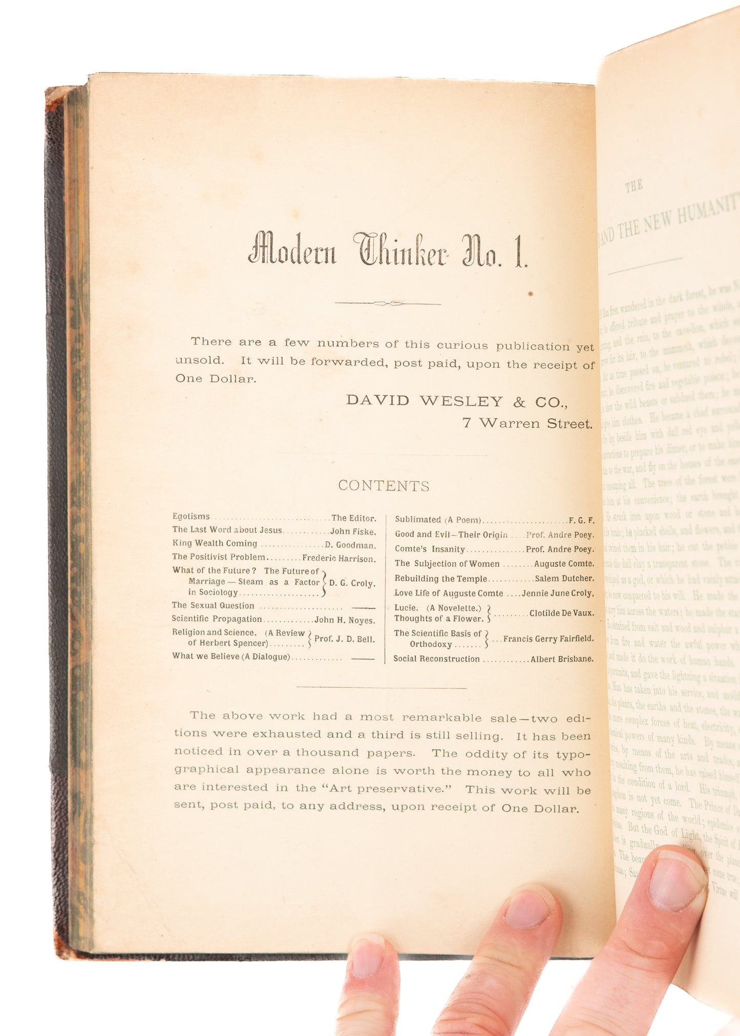 1870 & 1873 D. GOODMAN [ED.]. The Modern Thinker. Rare Radical Free Love, Socialist, etc.
