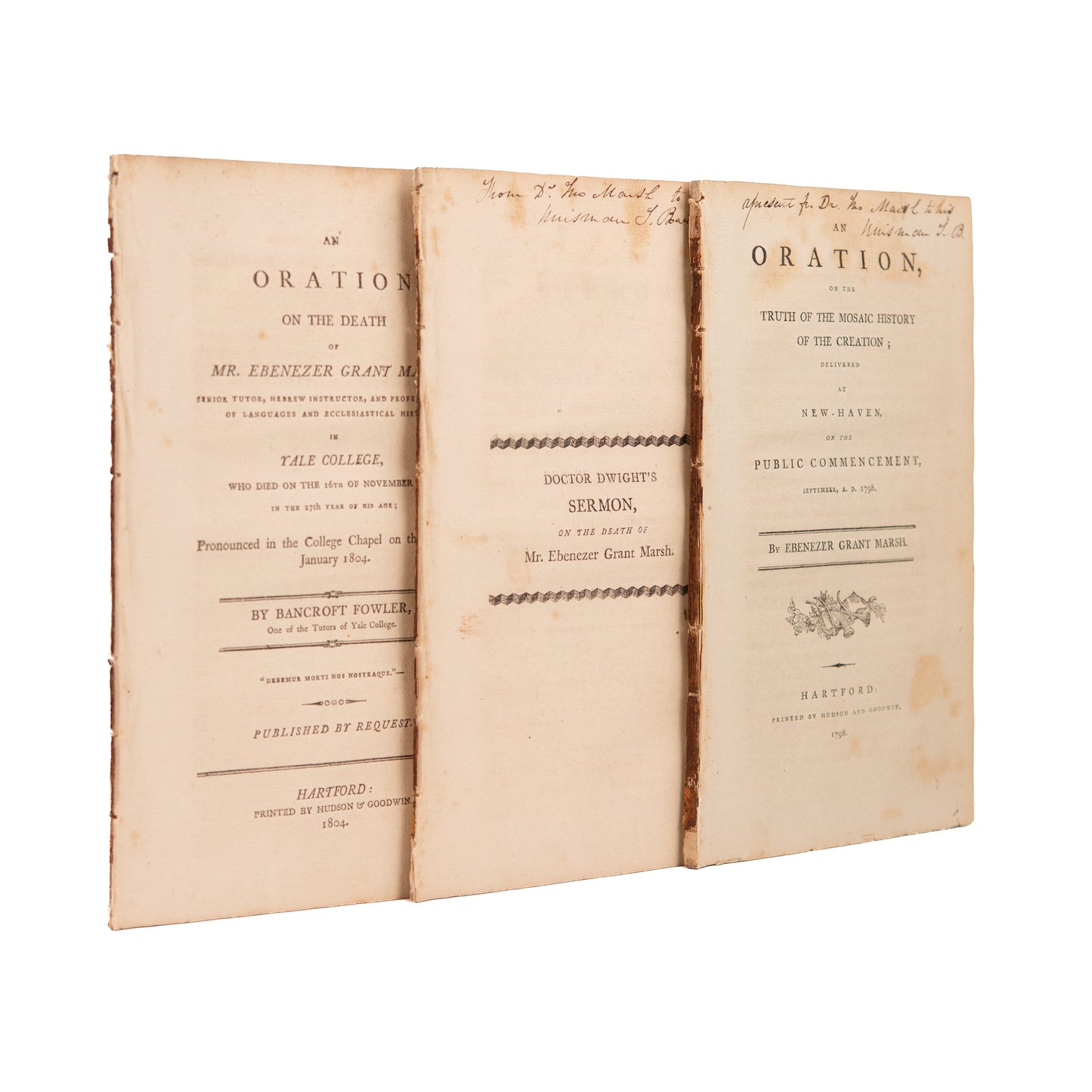 1798-1804 EBENEZER GRANT MARSH. Early Defense of Literal Creation Account as Science. Family Provenance.
