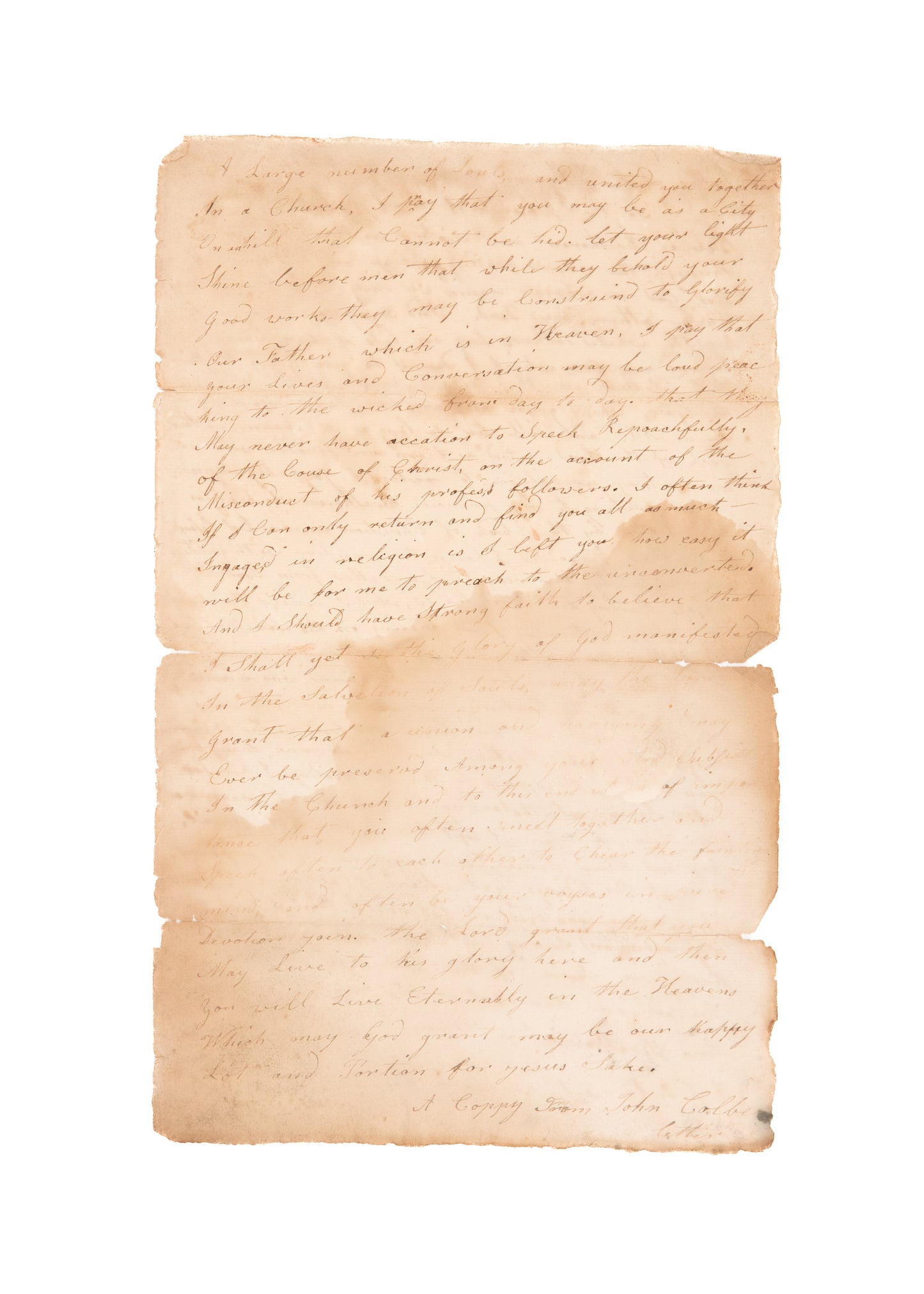 1814 JOHN COLBY. Exceptional Unpublished Letter by Freewill Baptist Revivalist