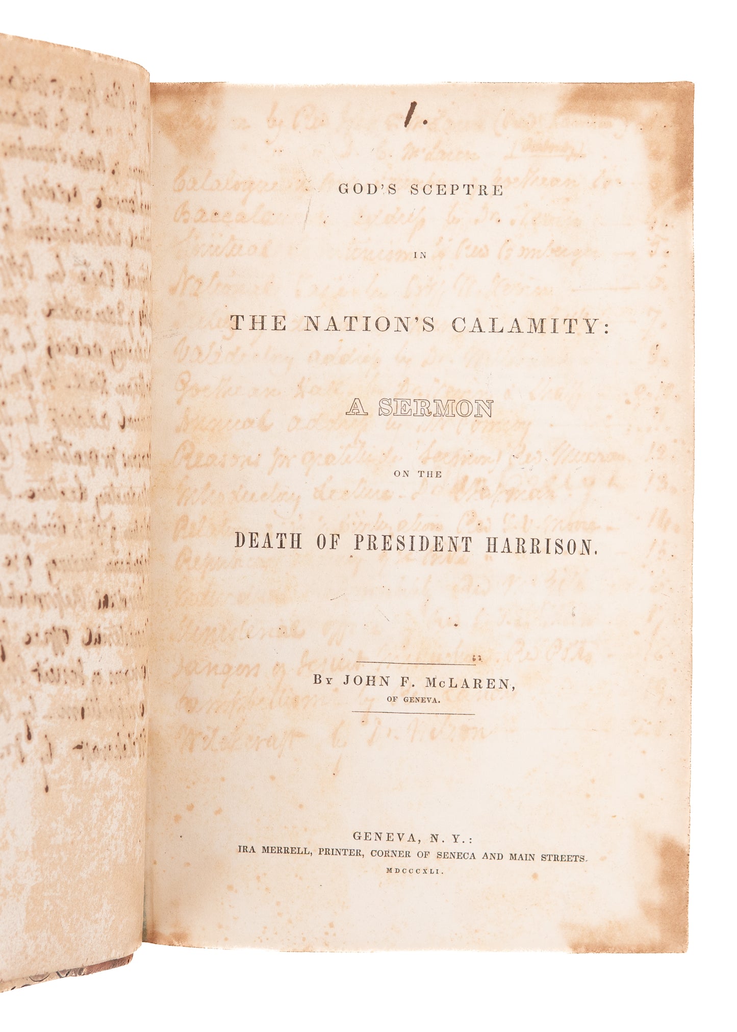 1838-1846 CAMPBELLITE - GERMAN REFORMED. Death of President Harrison and Rare on Alexander Campbell.