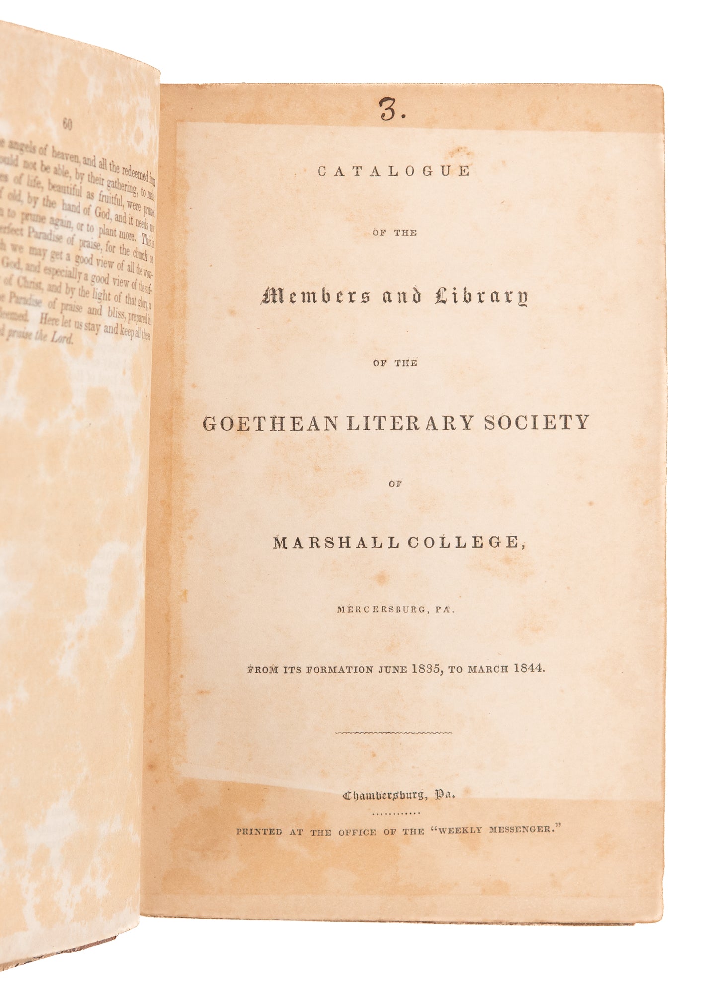 1838-1846 CAMPBELLITE - GERMAN REFORMED. Death of President Harrison and Rare on Alexander Campbell.