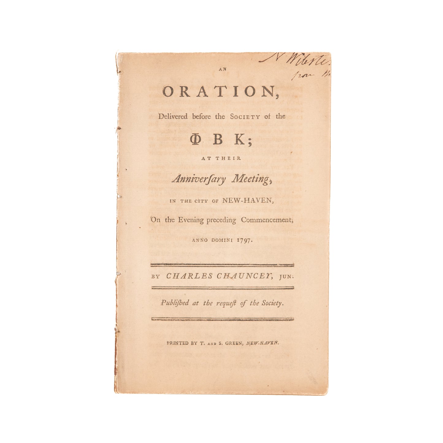 1797 NOAH WEBSTER. Signed Oration before the Phi Beta Kappa Society - Postmillennial Vision.