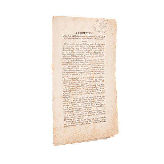 1829 INDIAN REMOVAL ACT. Rare Defense of Native American Rights against Federal Hostilities.