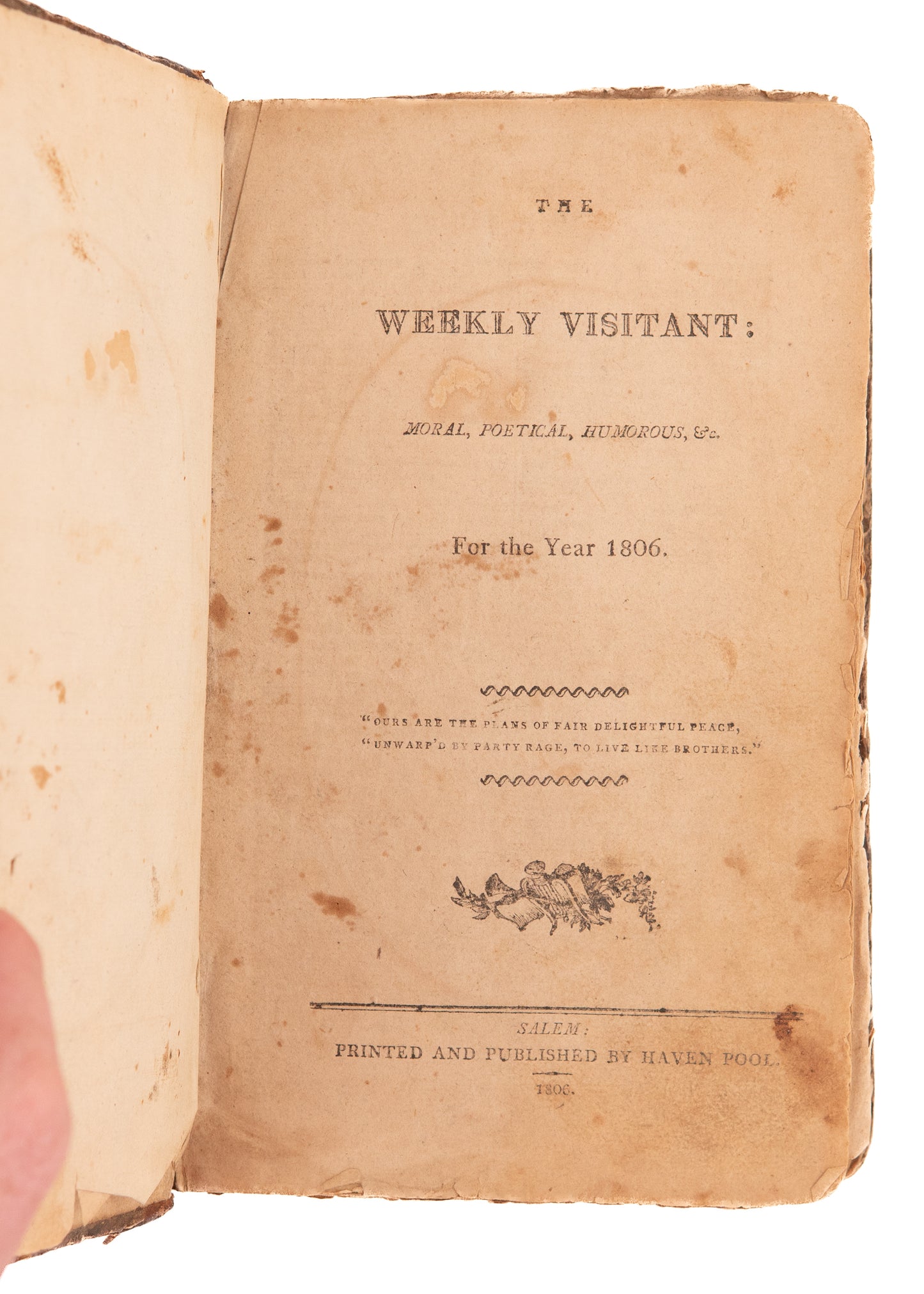 1806 WEEKLY VISITANT. Slavery, Hauntings, Emigrants, Pirate Massacre, Original Poems, &c.