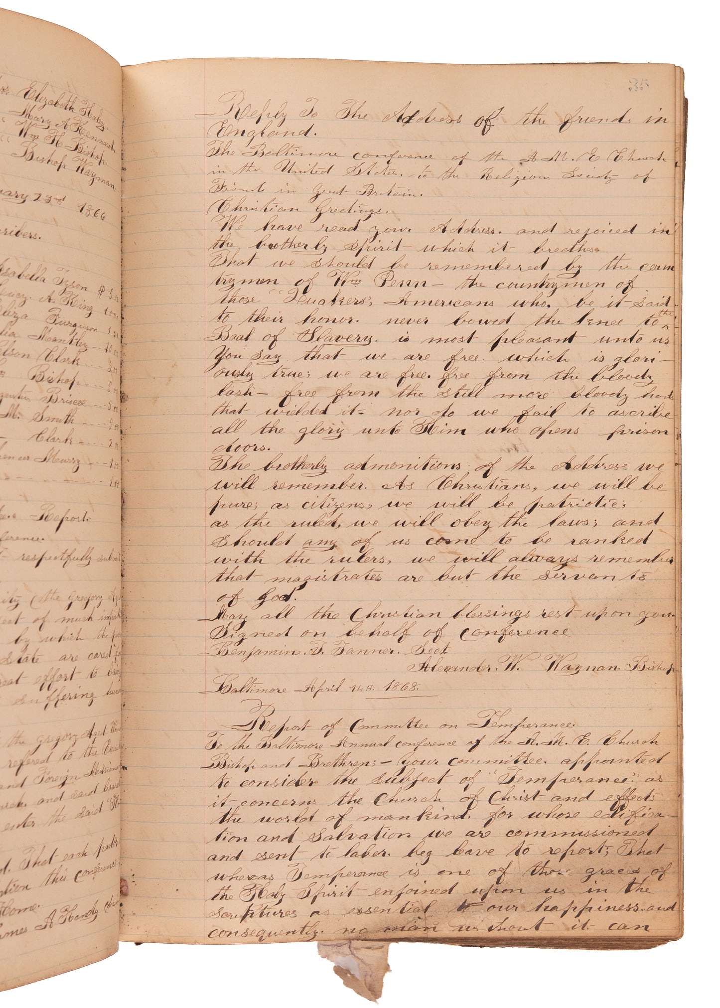 1868-1873 AFRICAN METHODIST EPISCOPAL CHURCH. 300pp Unpublished MSs of Minutes Following Civil War.