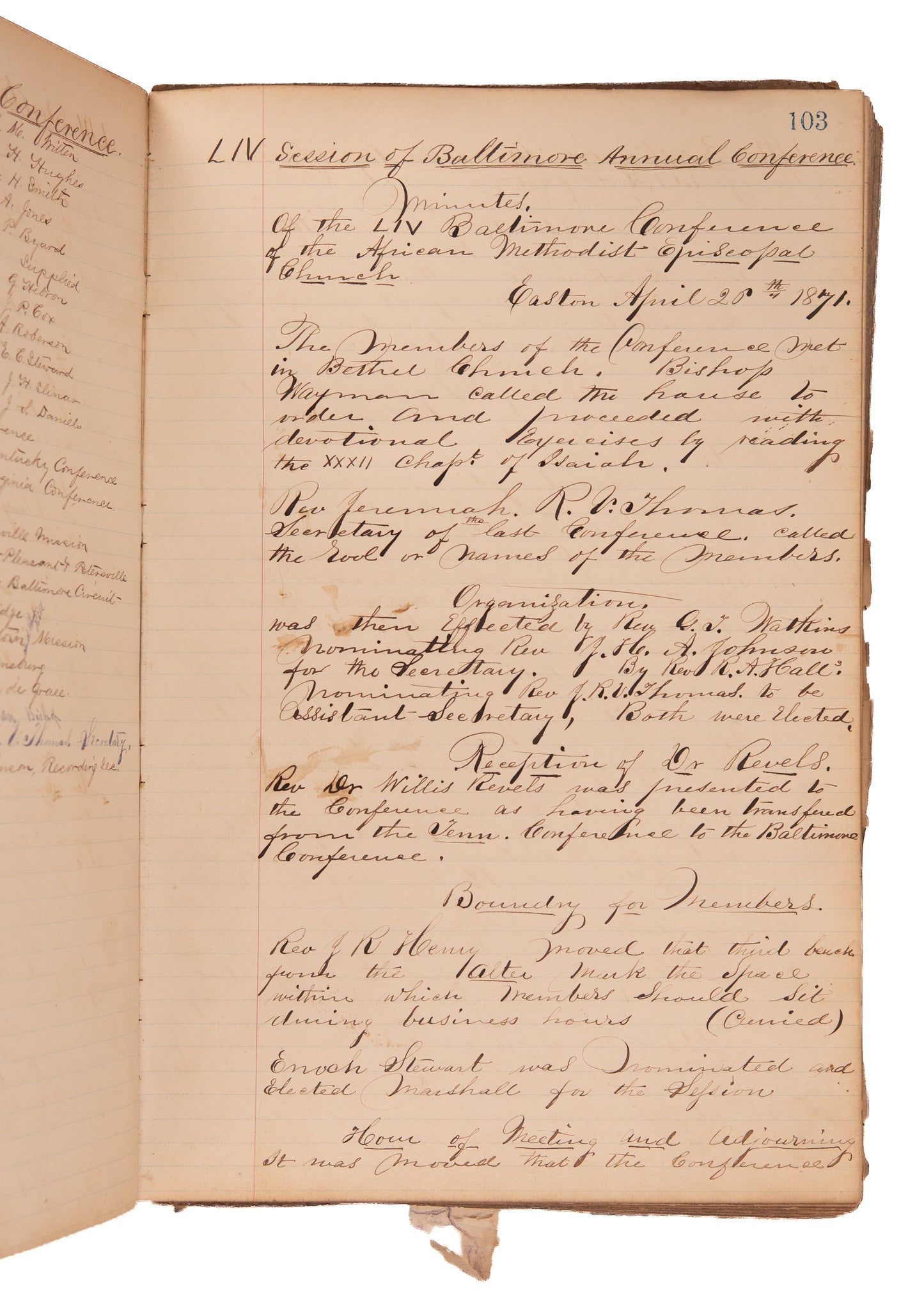 1868-1873 AFRICAN METHODIST EPISCOPAL CHURCH. 300pp Unpublished MSs of Minutes Following Civil War.