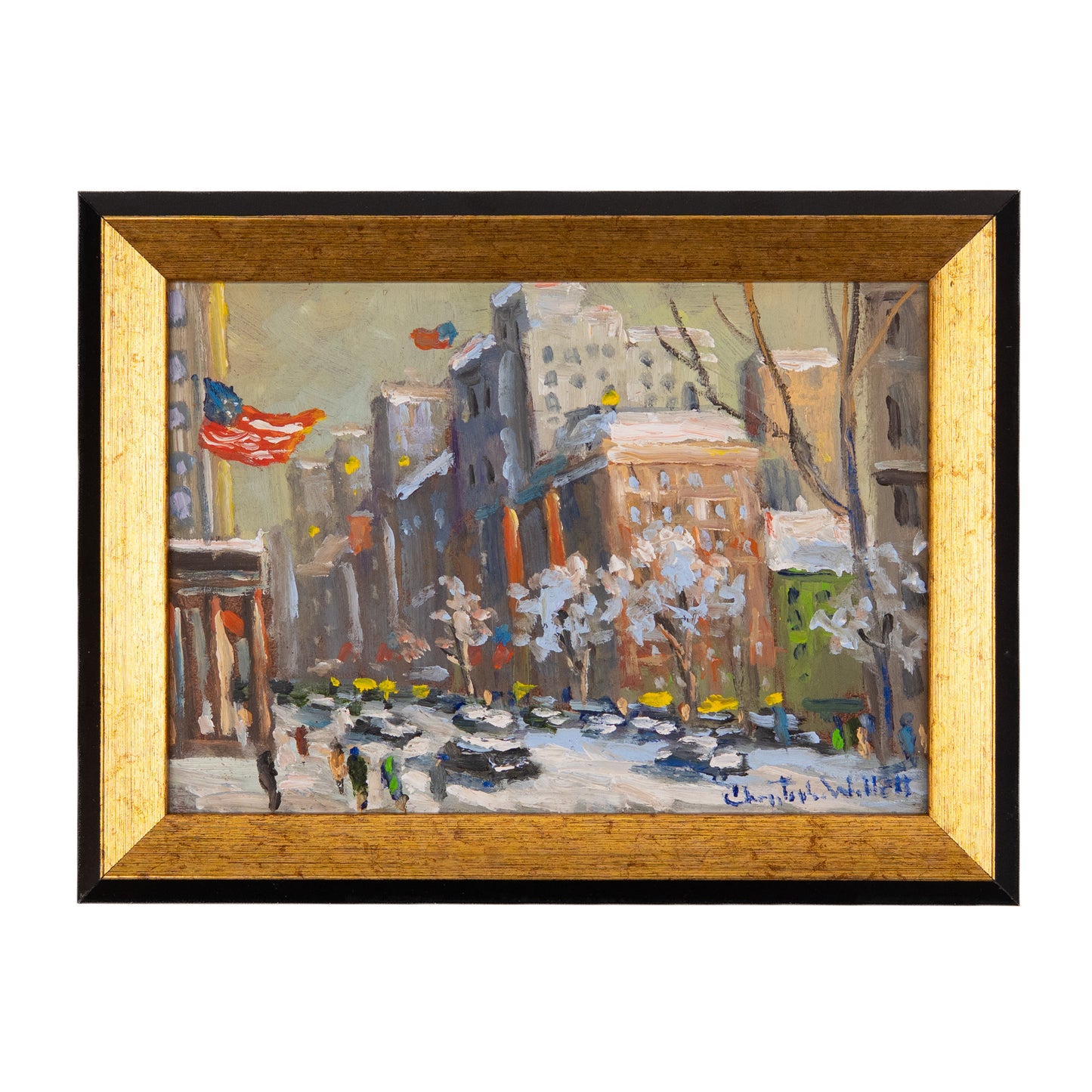2020 UPTOWN NEW YORK CITY IN SNOW. Charming Homage to Guy Carleton Wiggins by Impressionist, Christopher Willett