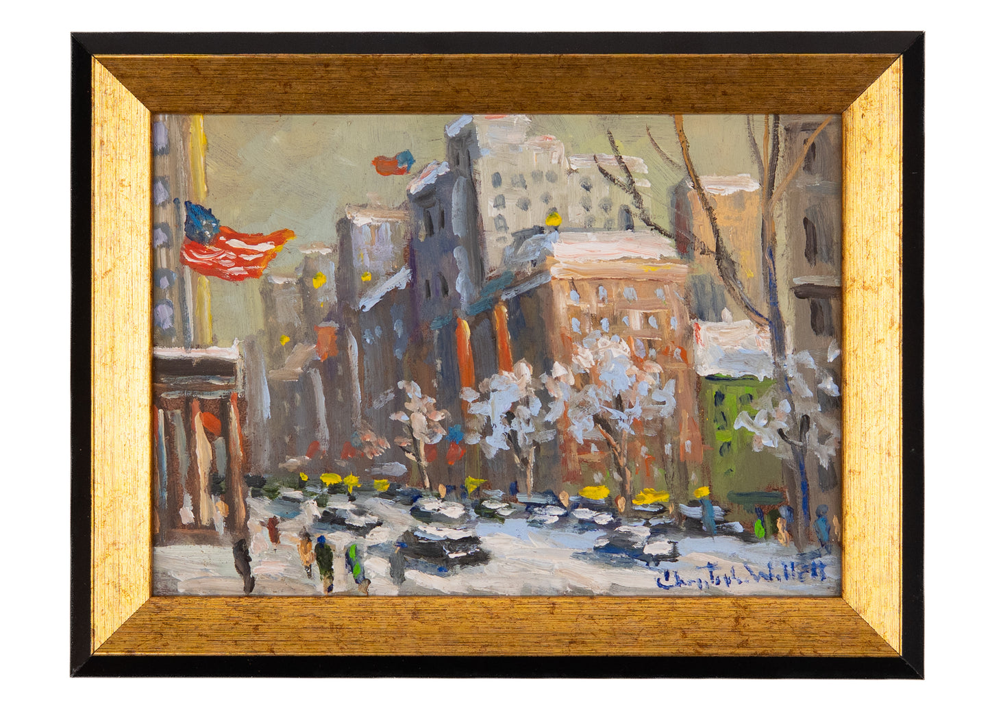 2020 UPTOWN NEW YORK CITY IN SNOW. Charming Homage to Guy Carleton Wiggins by Impressionist, Christopher Willett