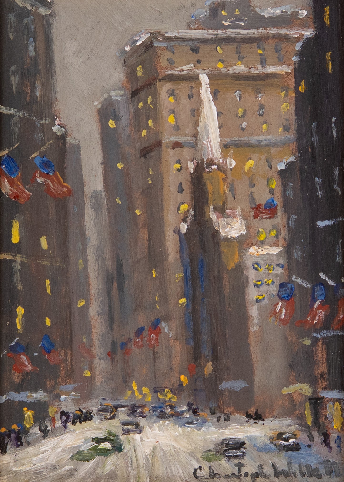 2020 NEW YORK CITY IN THE SNOW. Charming Homage to Guy Carleton Wiggins by Impressionist, Christopher Willett