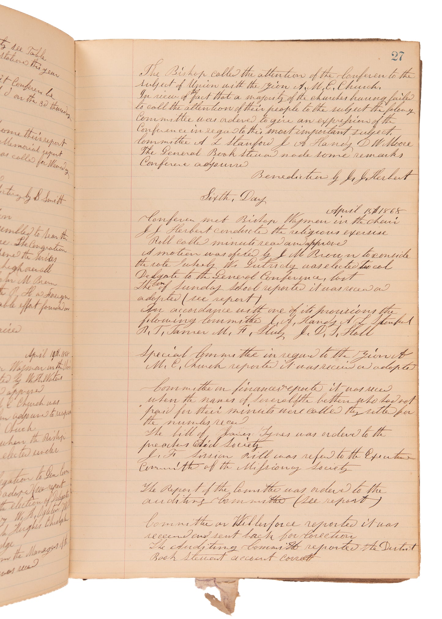 1868-1873 AFRICAN METHODIST EPISCOPAL CHURCH. 300pp Unpublished MSs of Minutes Following Civil War.