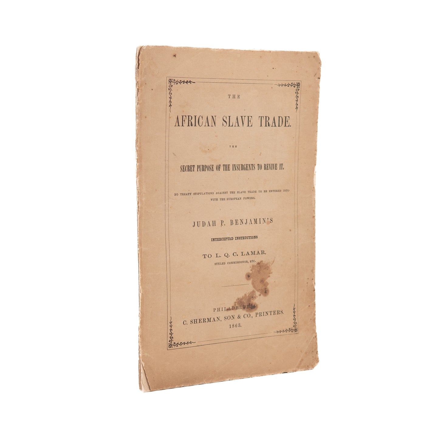 1863 JUDAH P. BENJAMIN. Rare "Jewish" Confederate Plot to Preserve Southern Slavery.