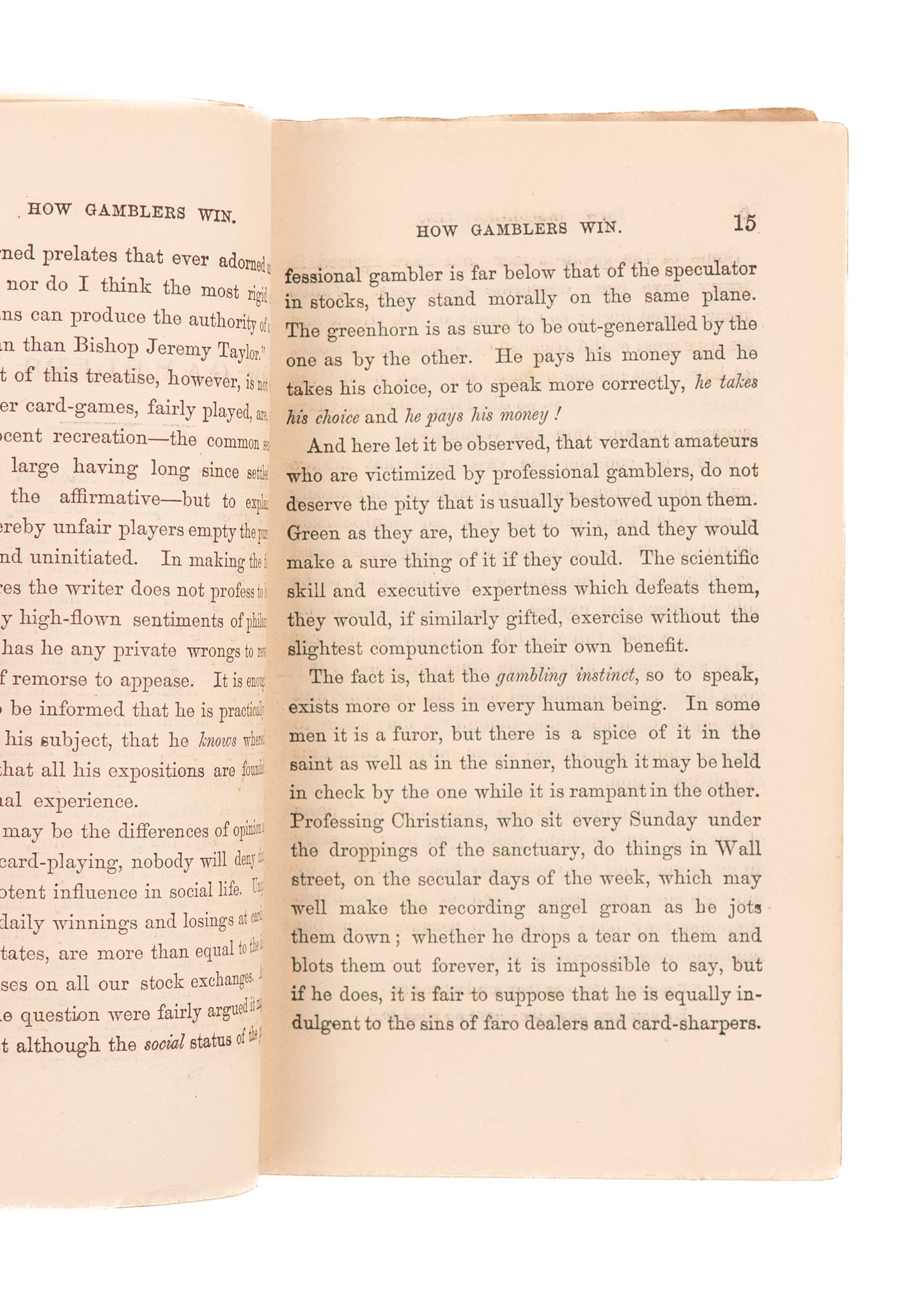 1868 GERRITT EVANS. How Gamblers Win. One of the Earliest Books on "Advantage" Gambling.