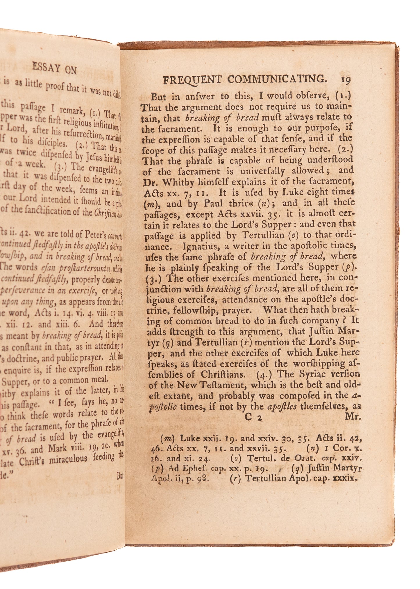 1783 JOHN ERSKINE. Scottish Presbyterian on Frequent Dispensing of the Lord's Supper.