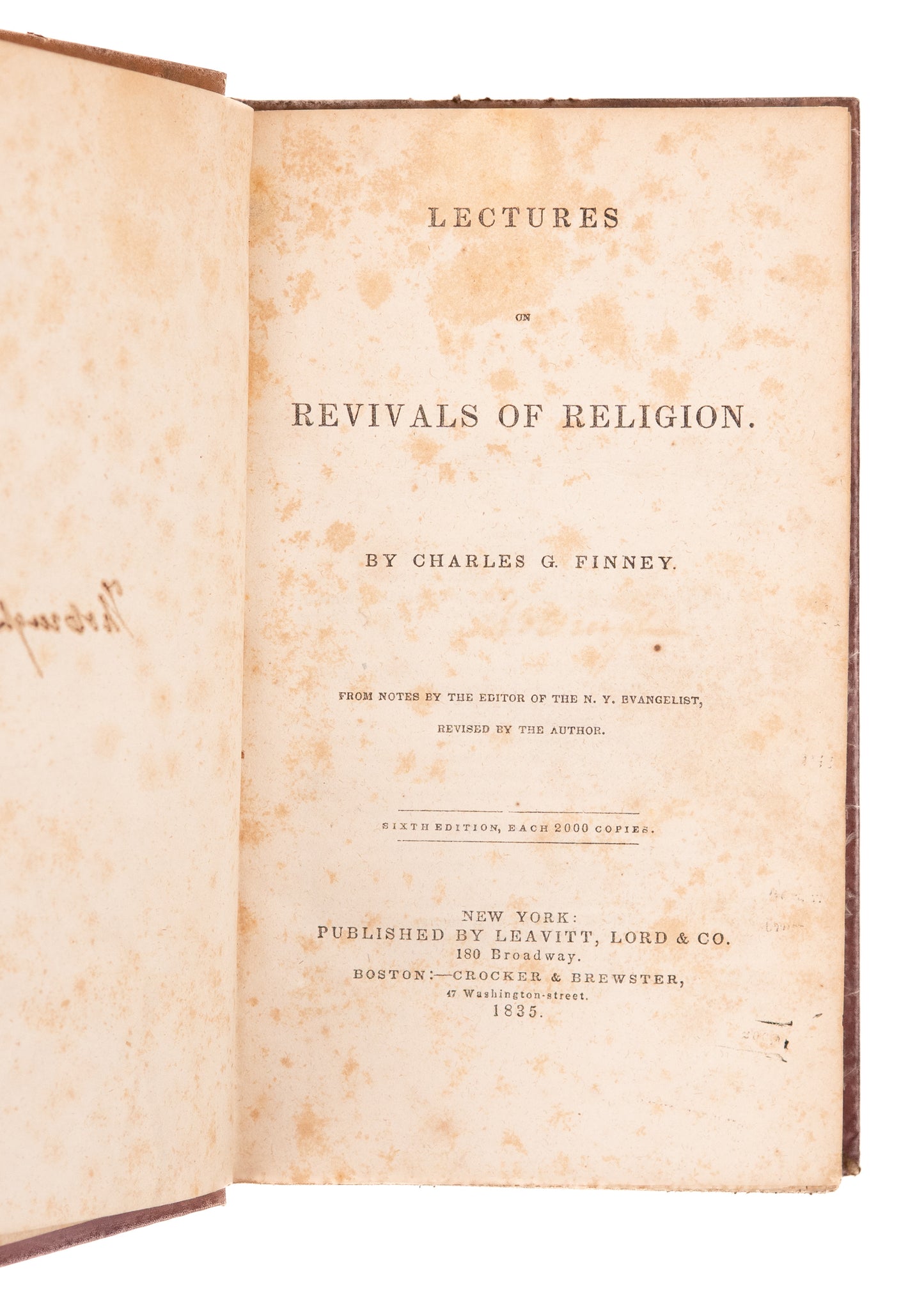 1835 CHARLES G. FINNEY. Lectures on Revivals of Religion. Very Early Imprint.