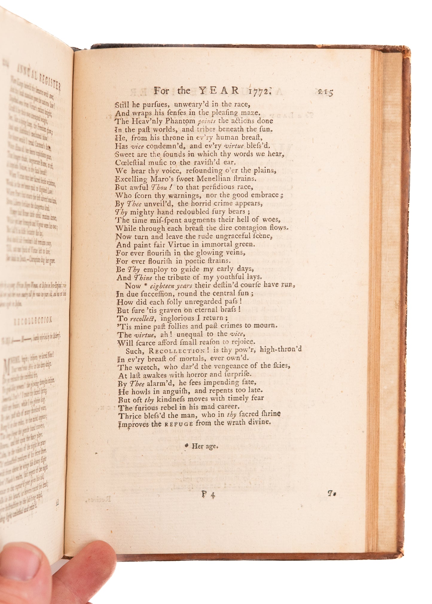 1772 PHILLIS WHEATLEY. First Edition of "On Recollection" and Her First Published Poem.