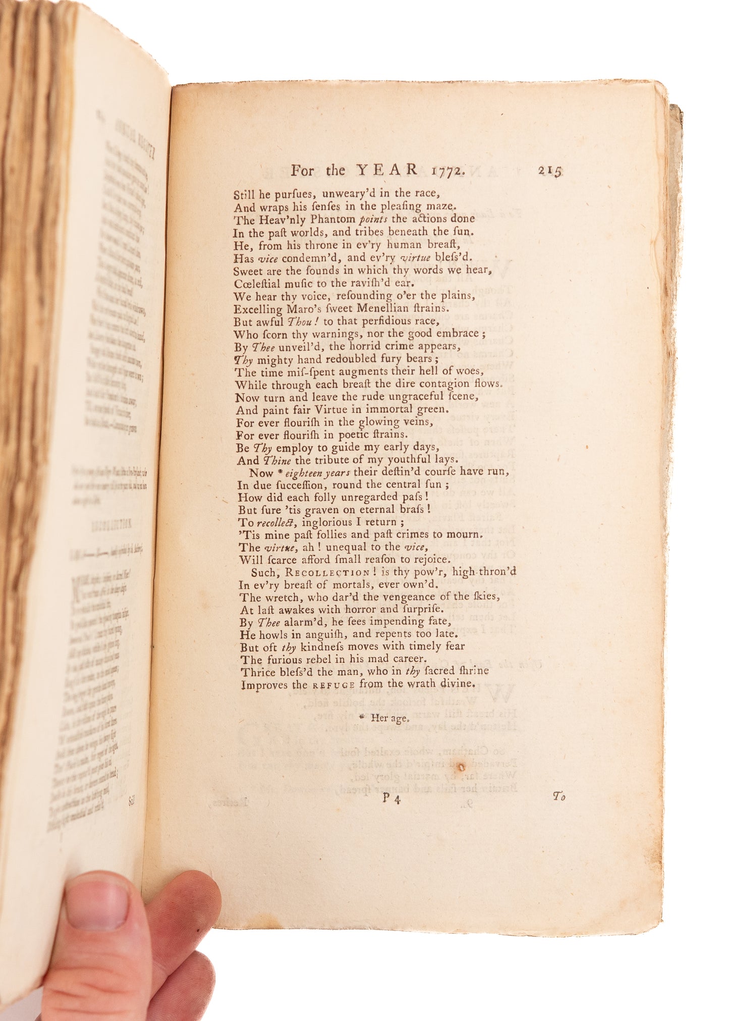 1772 PHILLIS WHEATLEY. First Edition [3rd Print] of "On Recollection" and Her First Published Poem.