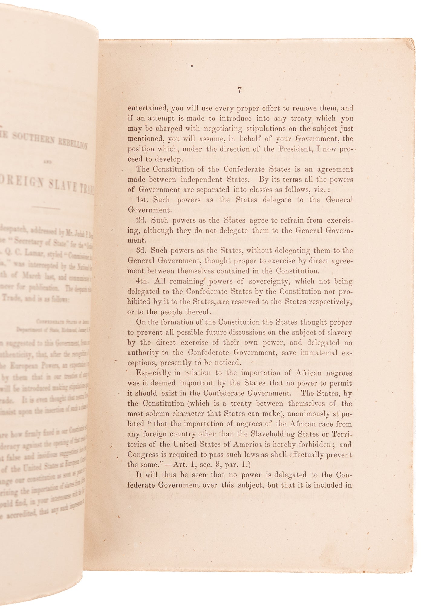 1863 JUDAH P. BENJAMIN. Rare "Jewish" Confederate Plot to Preserve Southern Slavery.