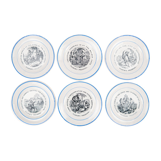 1881 JOHN BUNYAN. Suite of Six Children's Transfer Ware Plates for Teaching the Young.