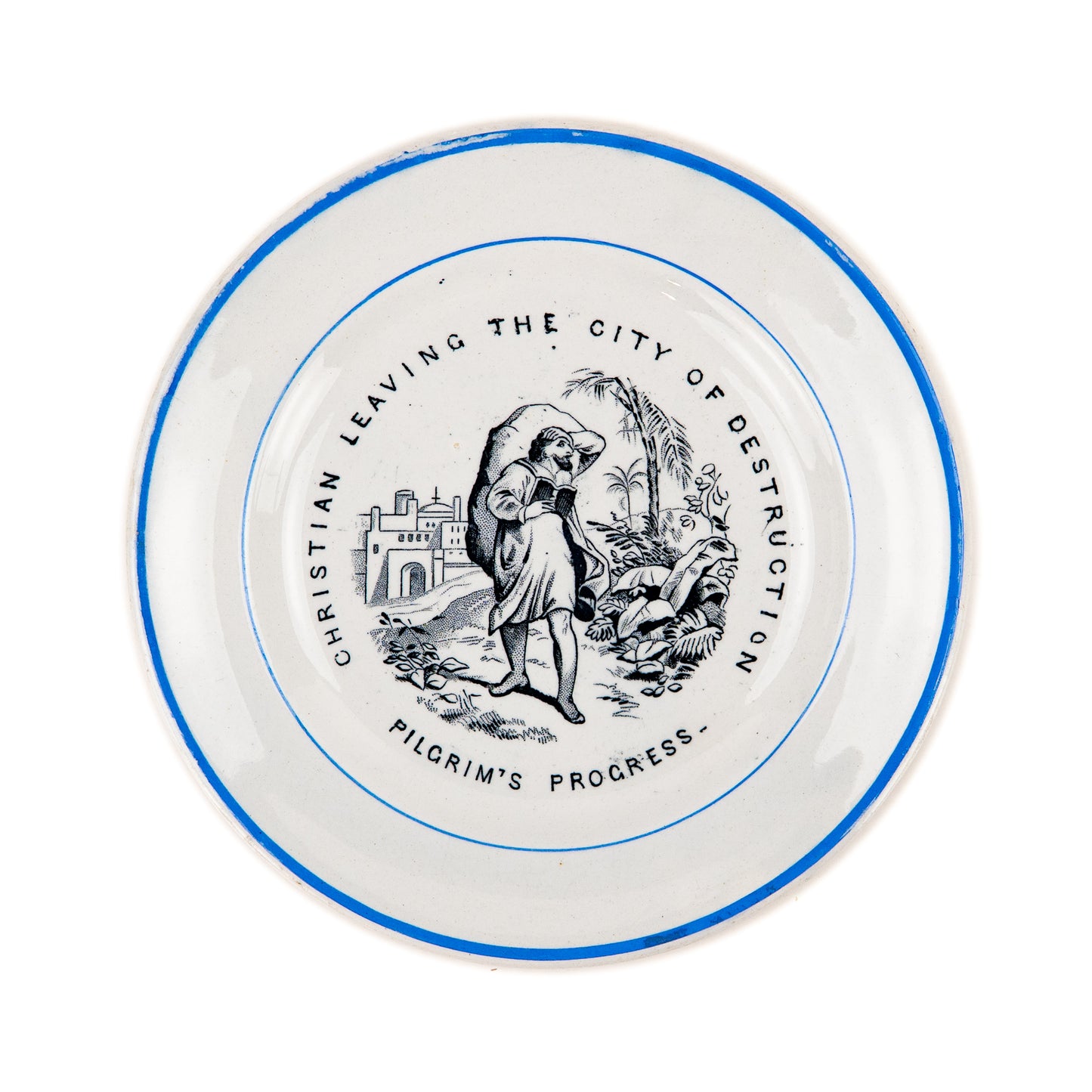 1881 JOHN BUNYAN. Suite of Six Children's Transfer Ware Plates for Teaching the Young.