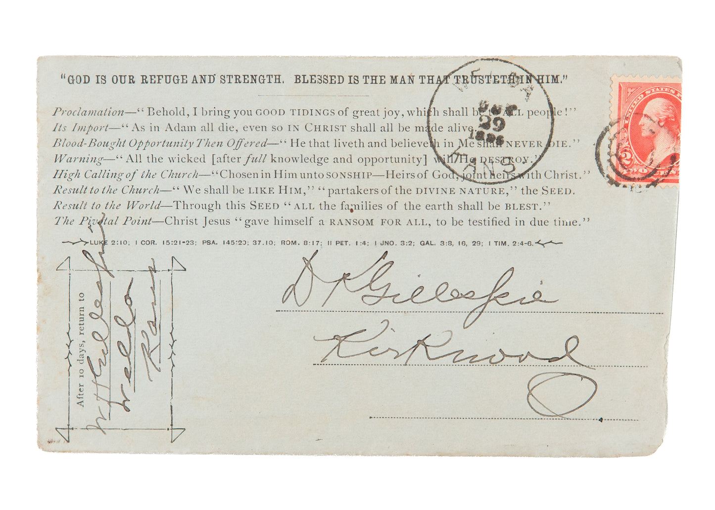 1896 MILLENNIAL DAWN. Rare Advertising Envelope for Millennial Dawn - Watch Tower.