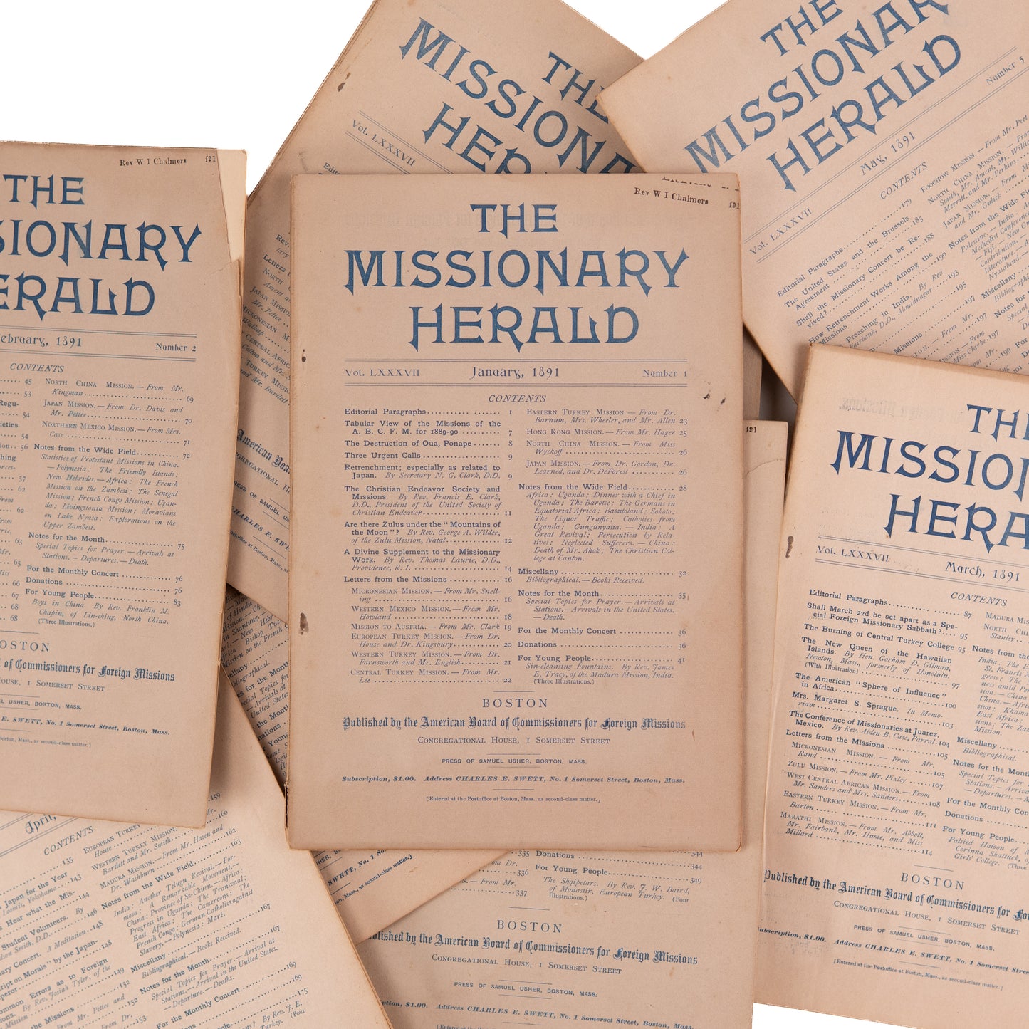 1891 THE MISSIONARY HERALD. Complete Year Hawaii, China, Religious Revivals, Islamic Missions, &c.