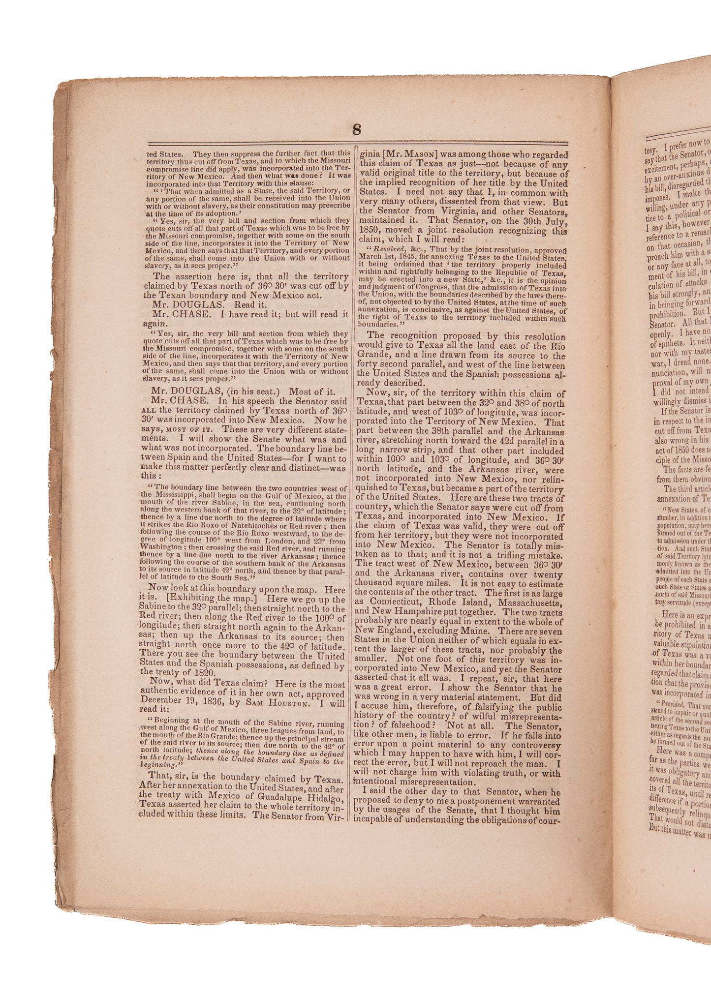 1854 MISSOURI COMPROMISE - SLAVERY. Solomon P. Chase Against the Repeal of the Missouri Slavery Prohibition.